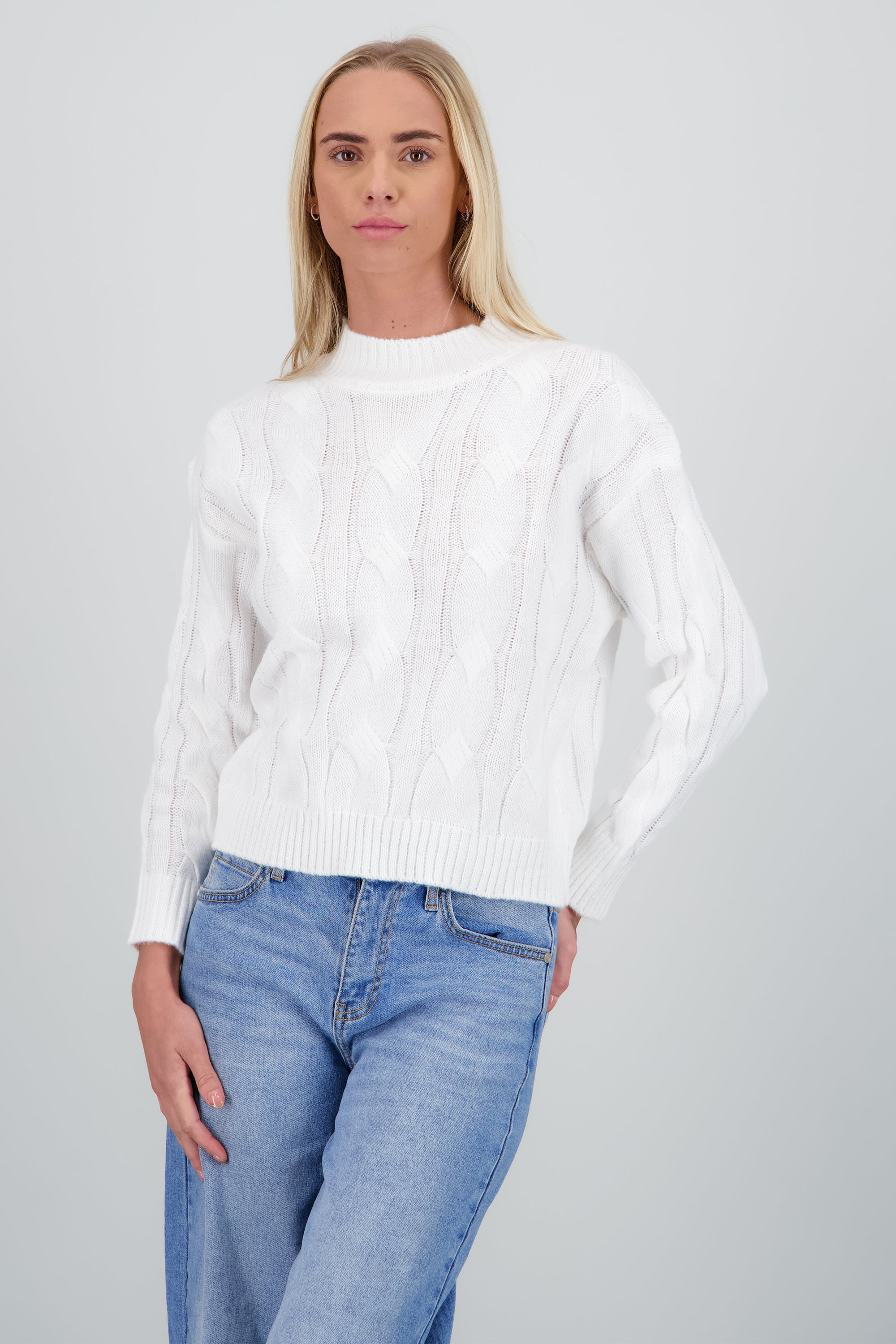 Sueter tejido trenzado ancho BLANCO