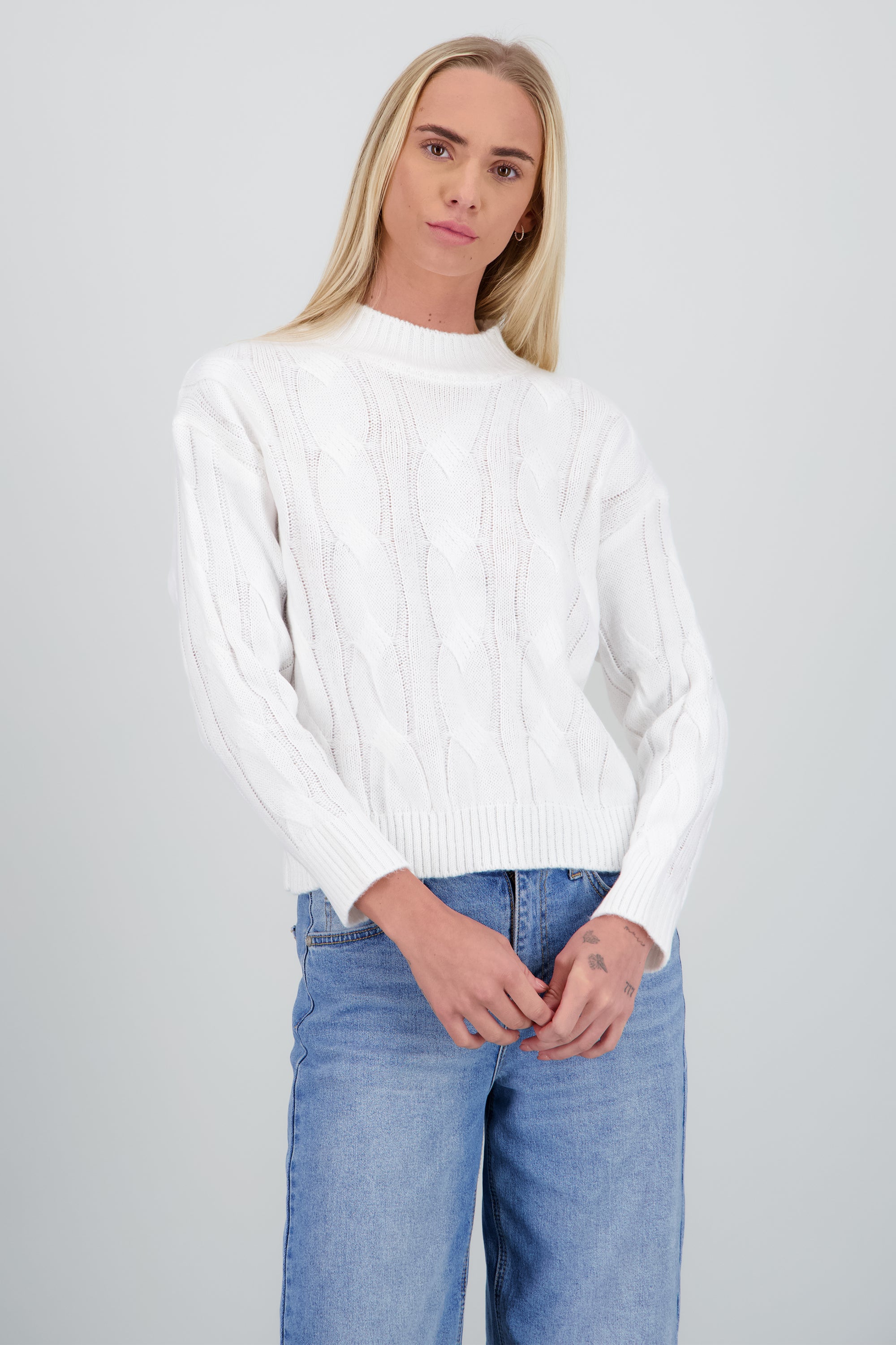 Sueter tejido trenzado ancho BLANCO