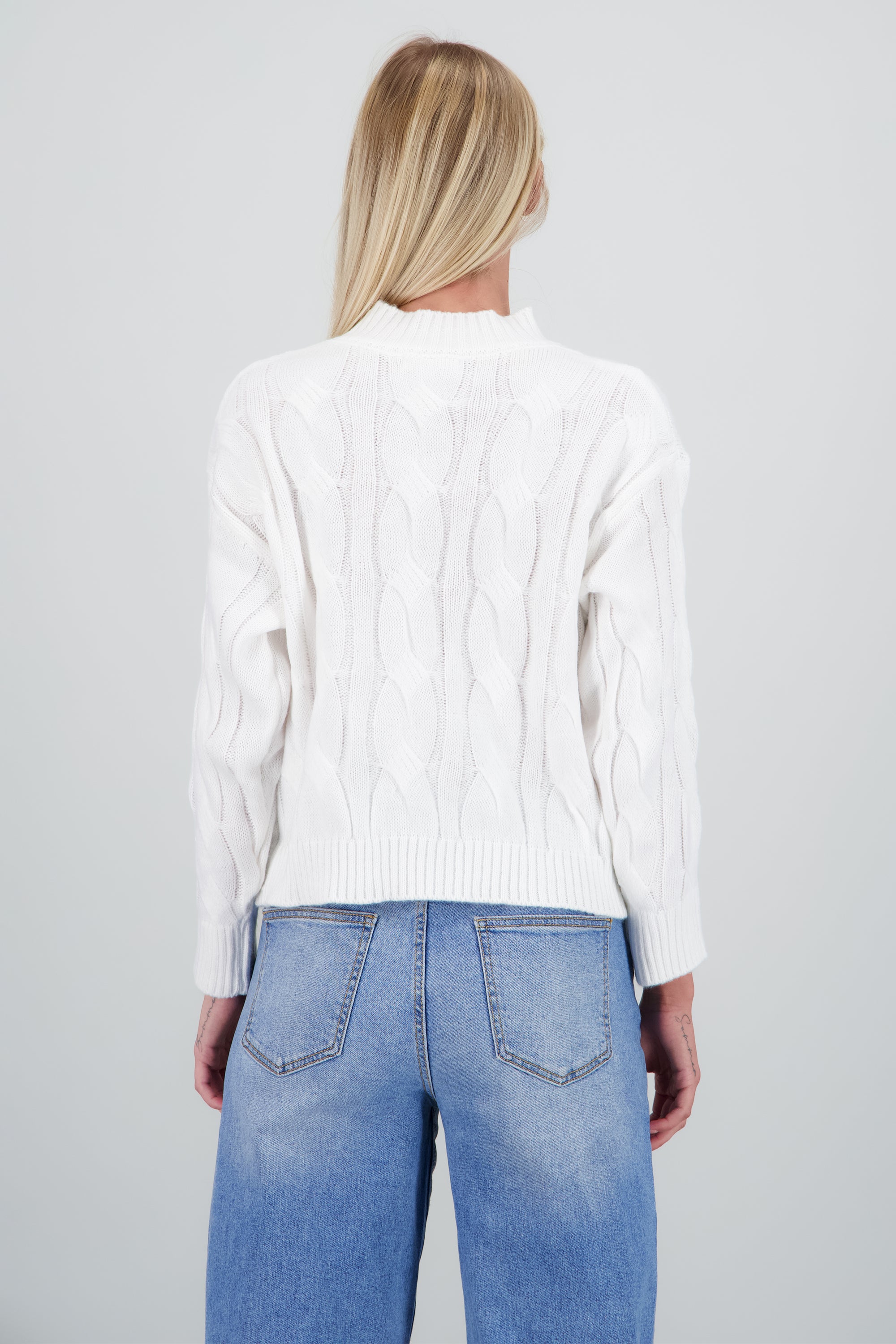 Sueter tejido trenzado ancho BLANCO