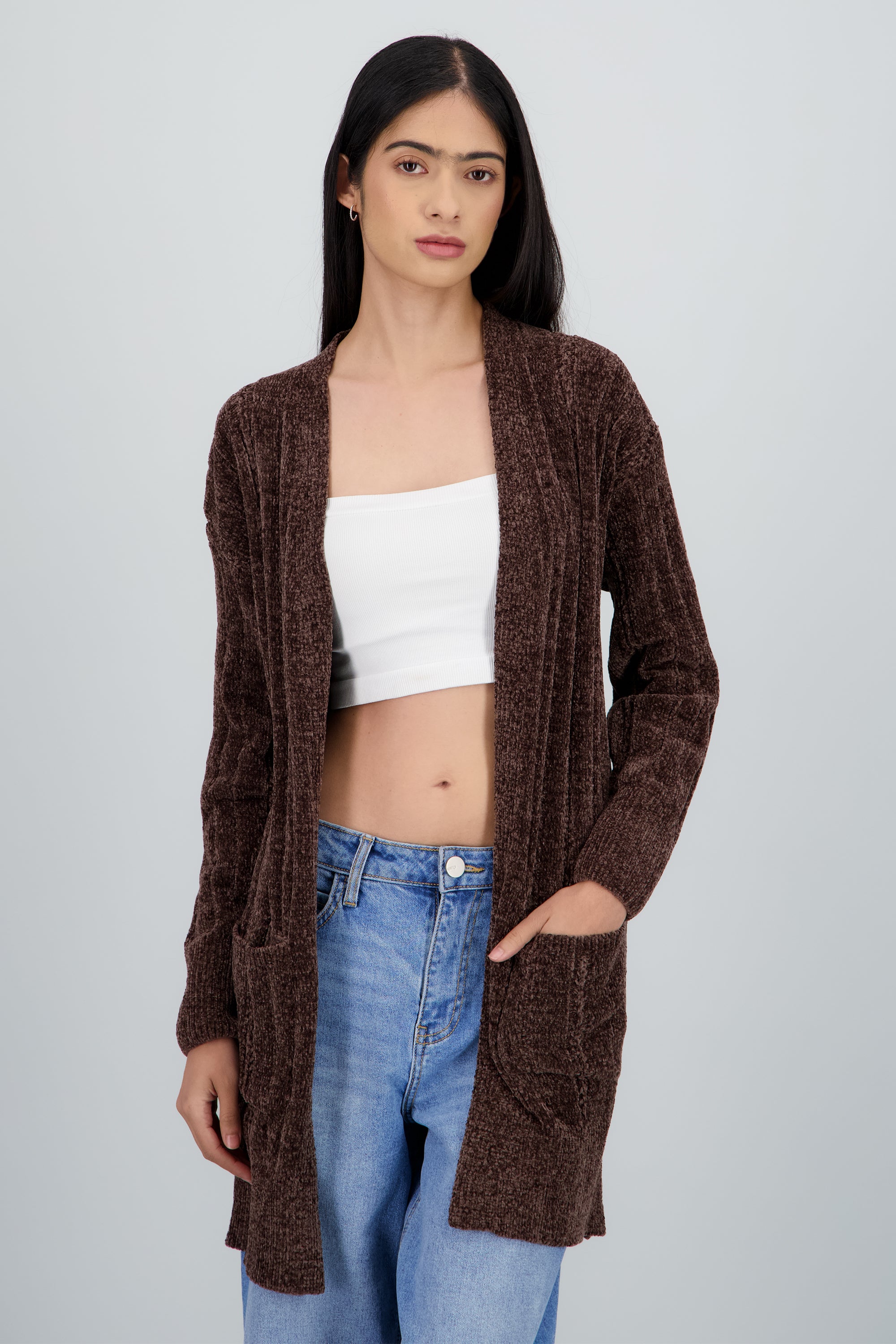 Cardigan tejido con bolsas CAFE OBSCURO