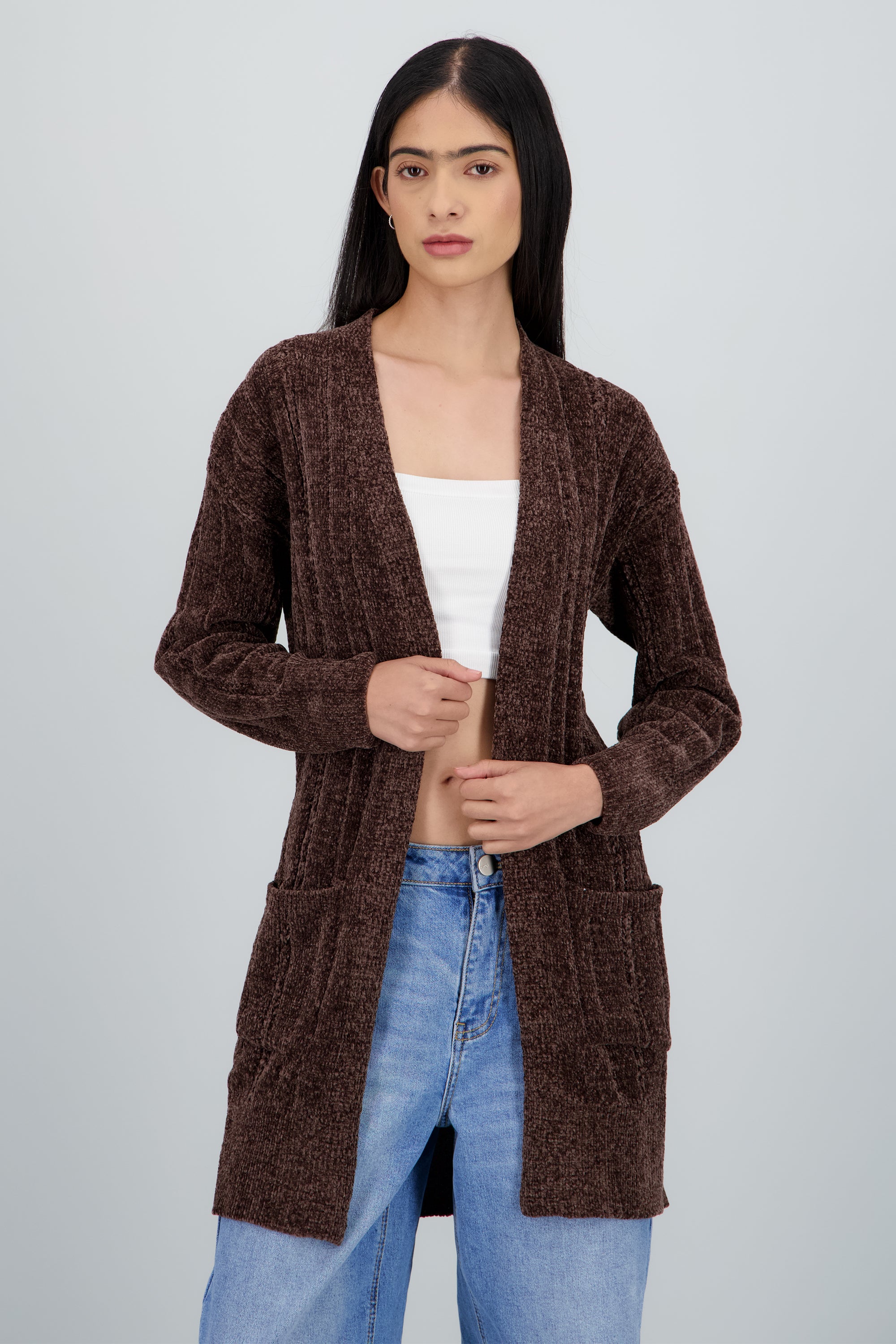 Cardigan tejido con bolsas CAFE OBSCURO