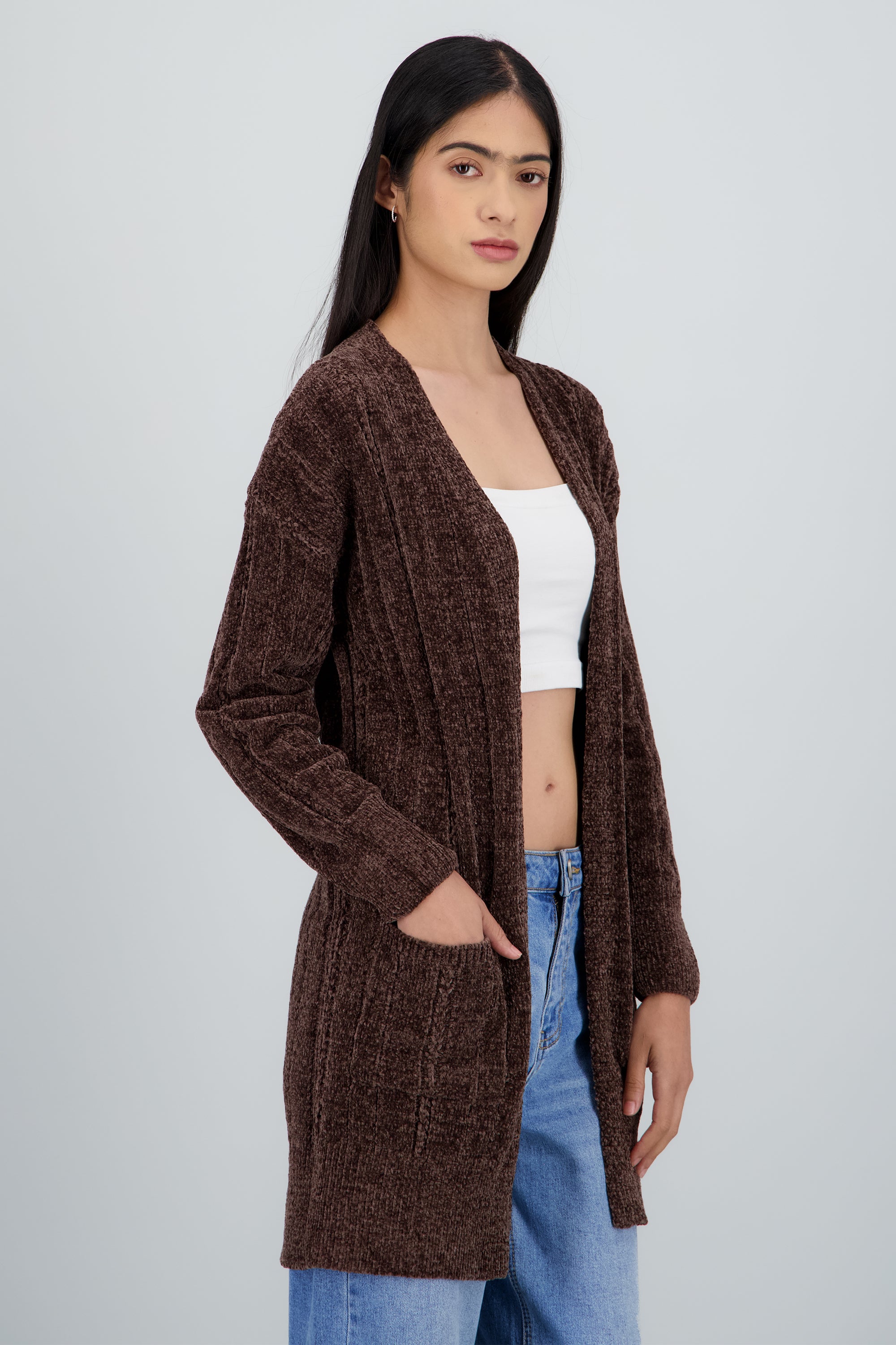 Cardigan tejido con bolsas CAFE OBSCURO