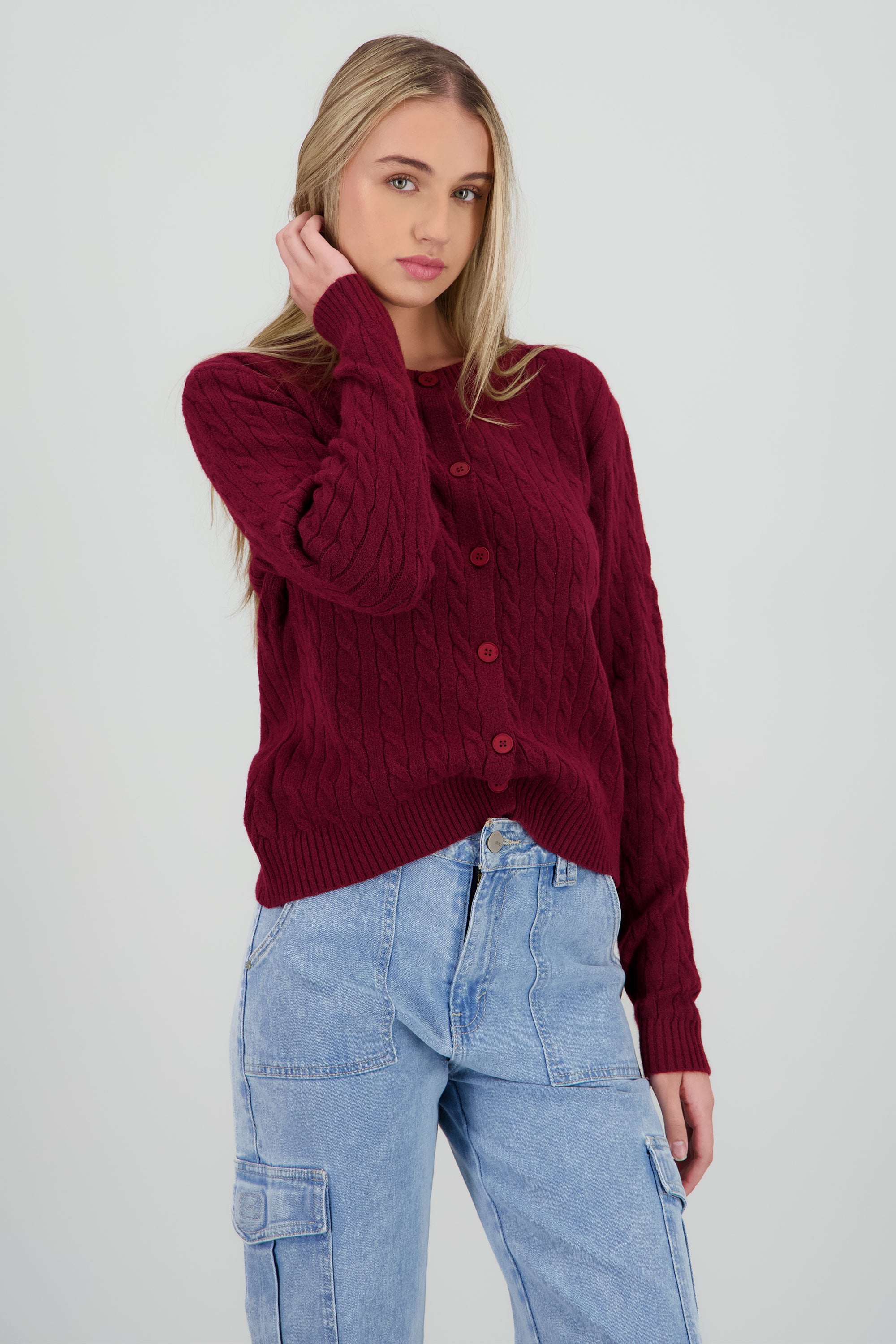 Cardigan tejido trenzado VINO