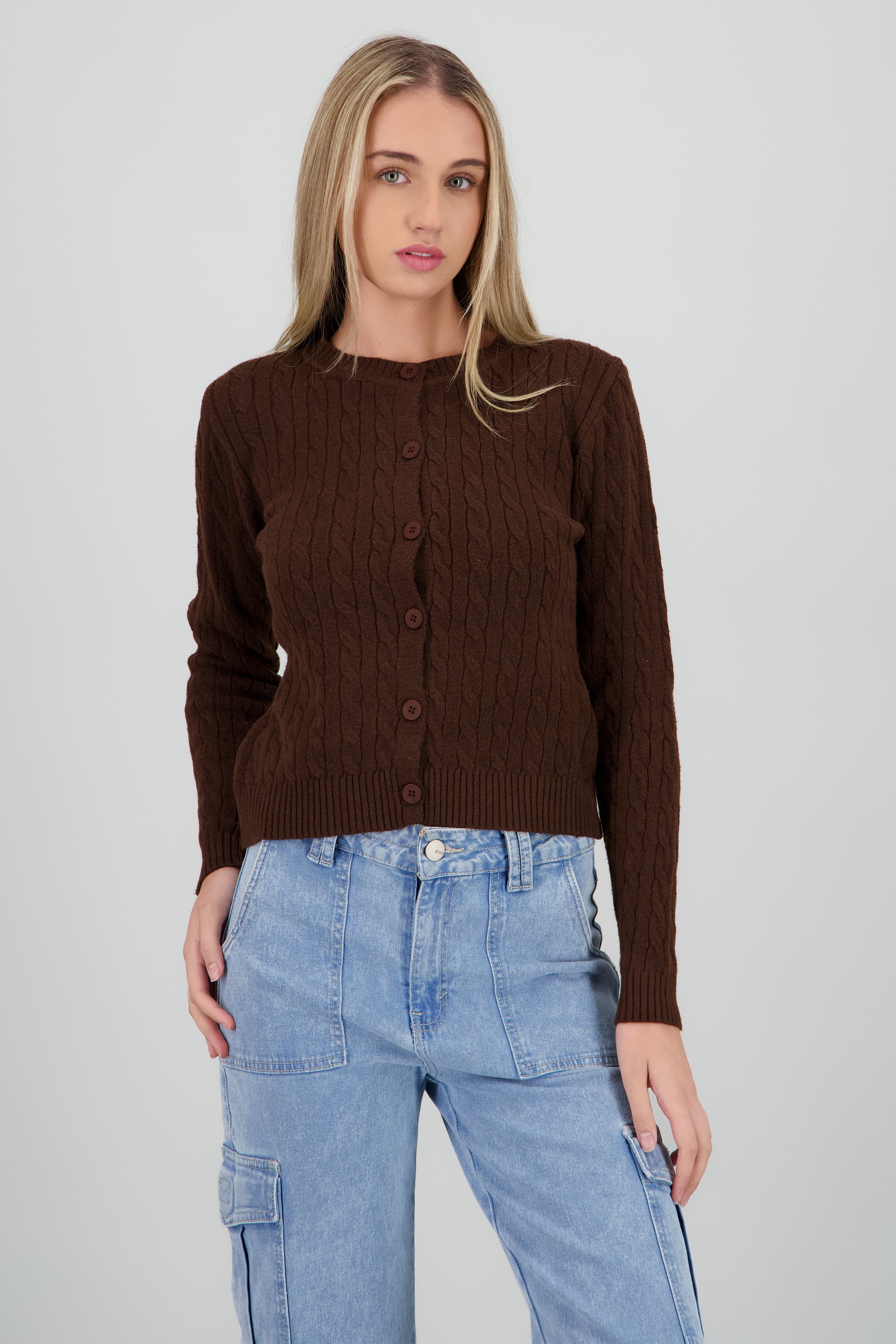 Cardigan tejido trenzado CAFE OBSCURO