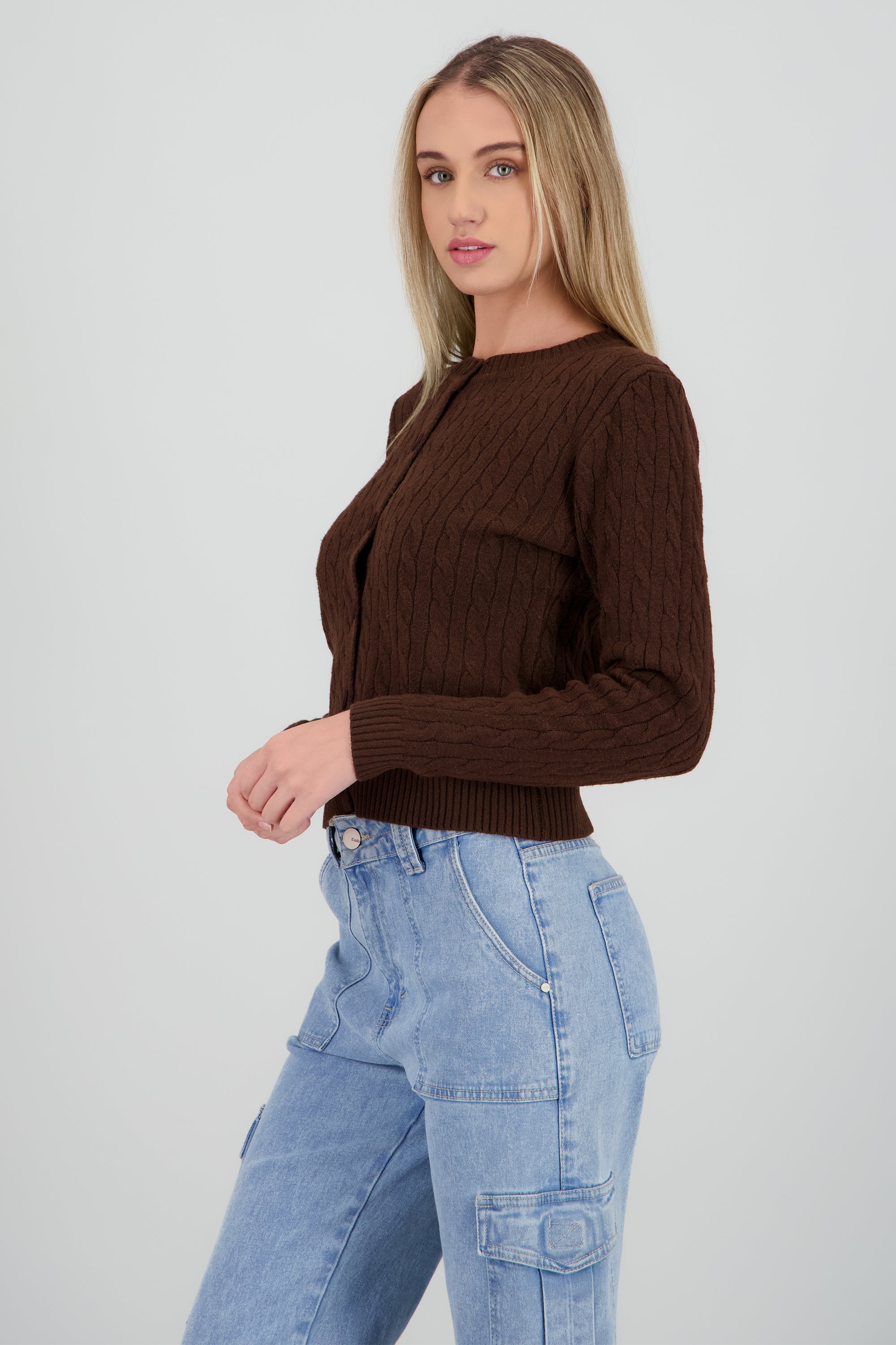 Cardigan tejido trenzado CAFE OBSCURO