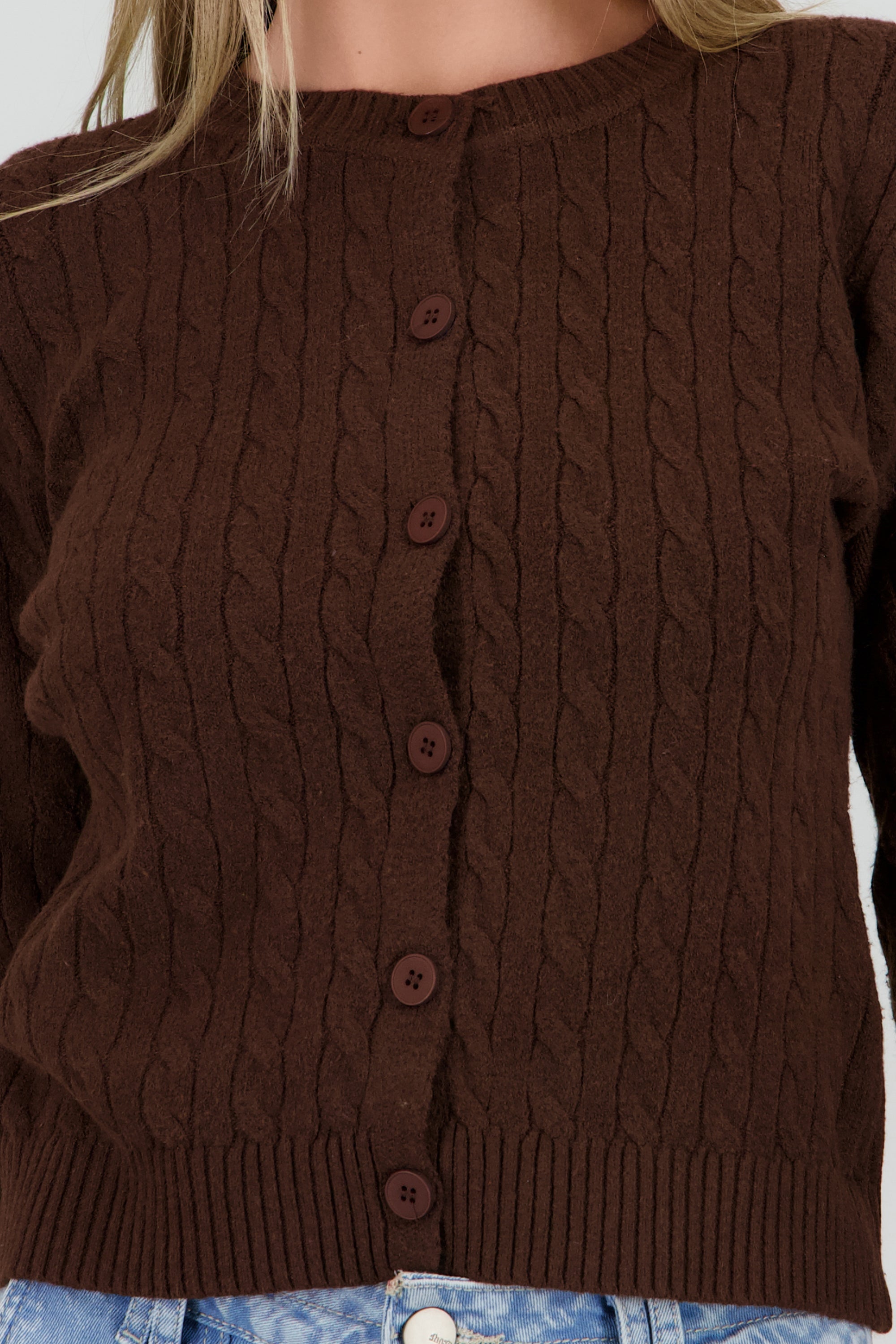Cardigan tejido trenzado CAFE OBSCURO
