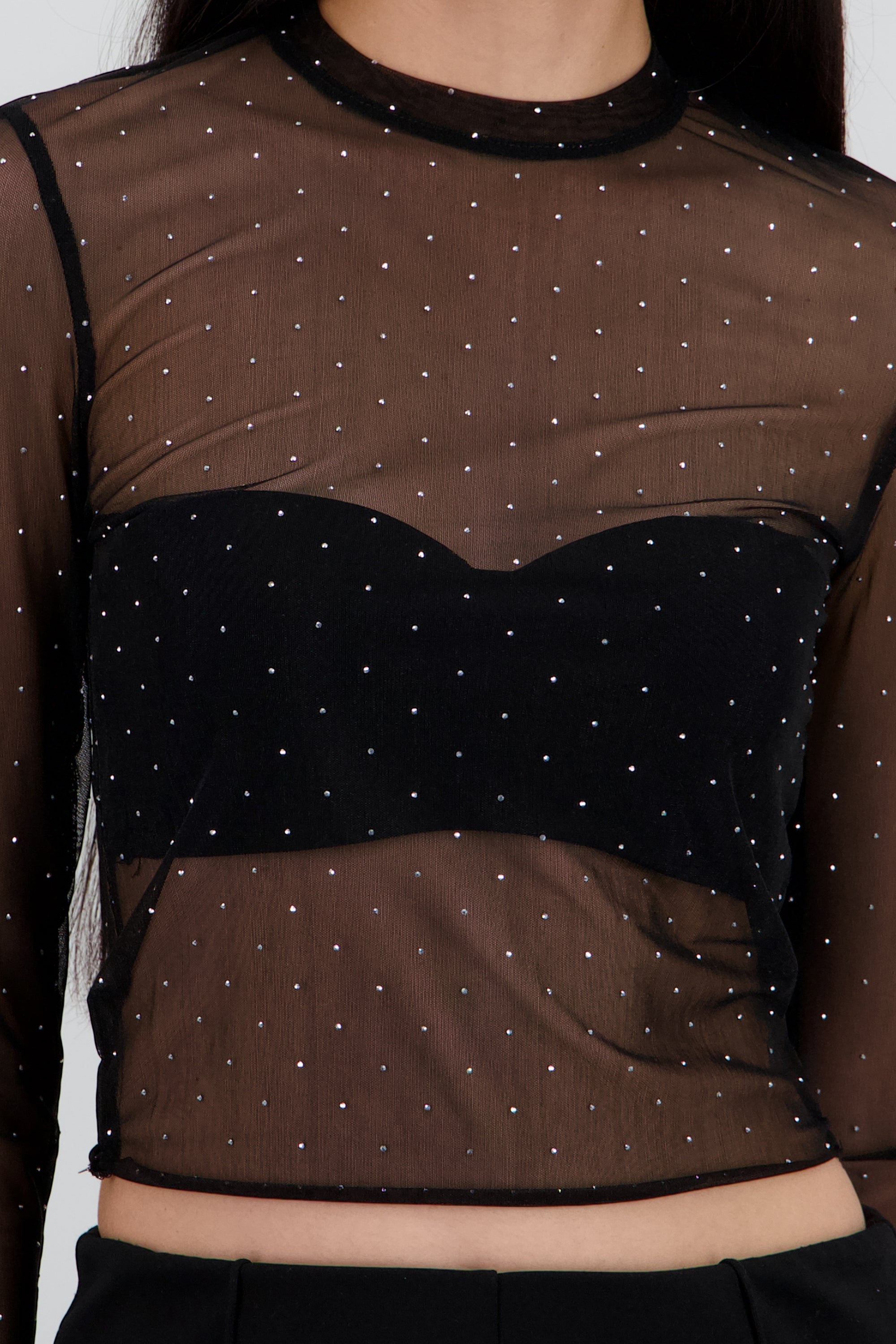 Top brillos transparente NEGRO