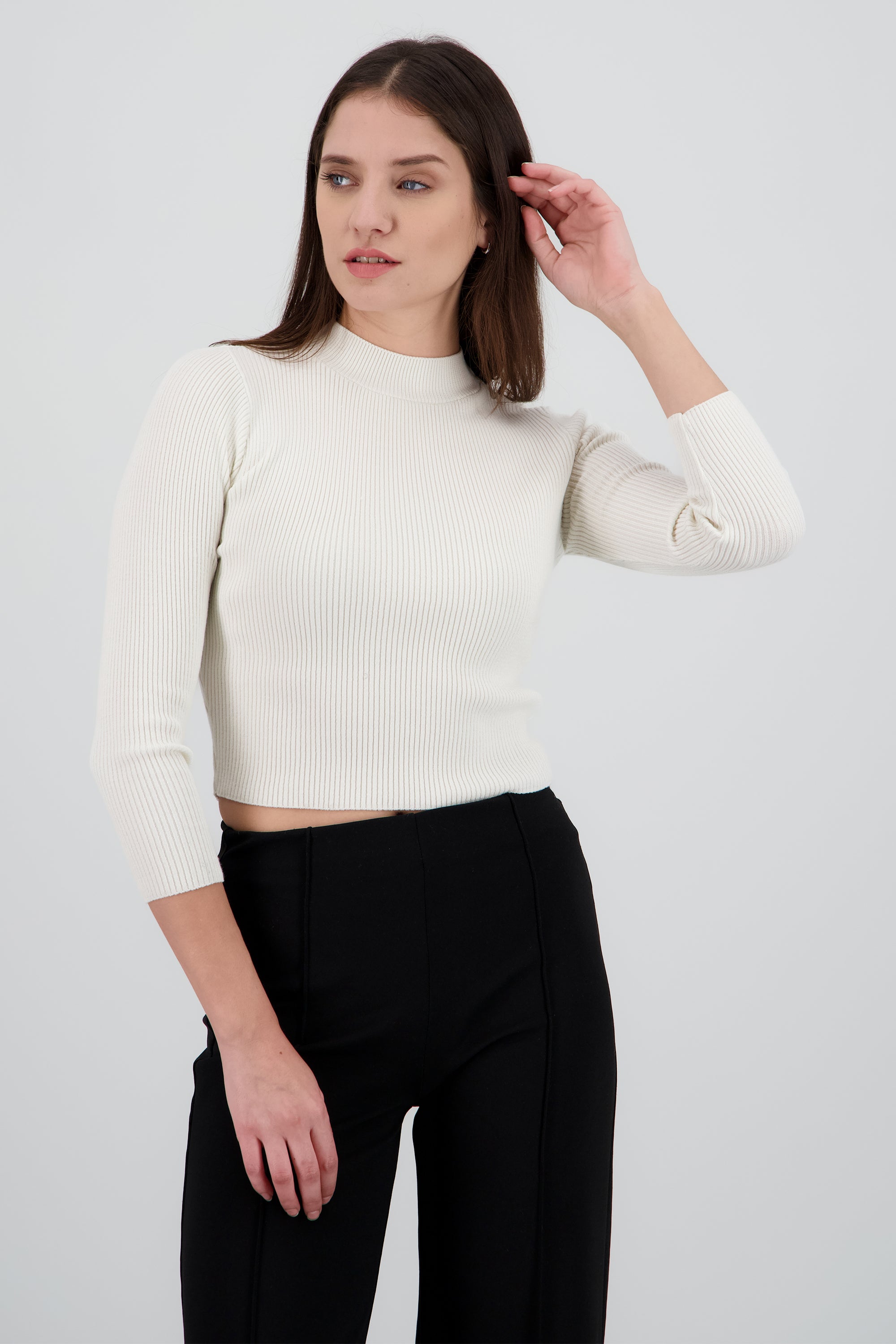 Sueter ligero acanalado manga larga HUESO