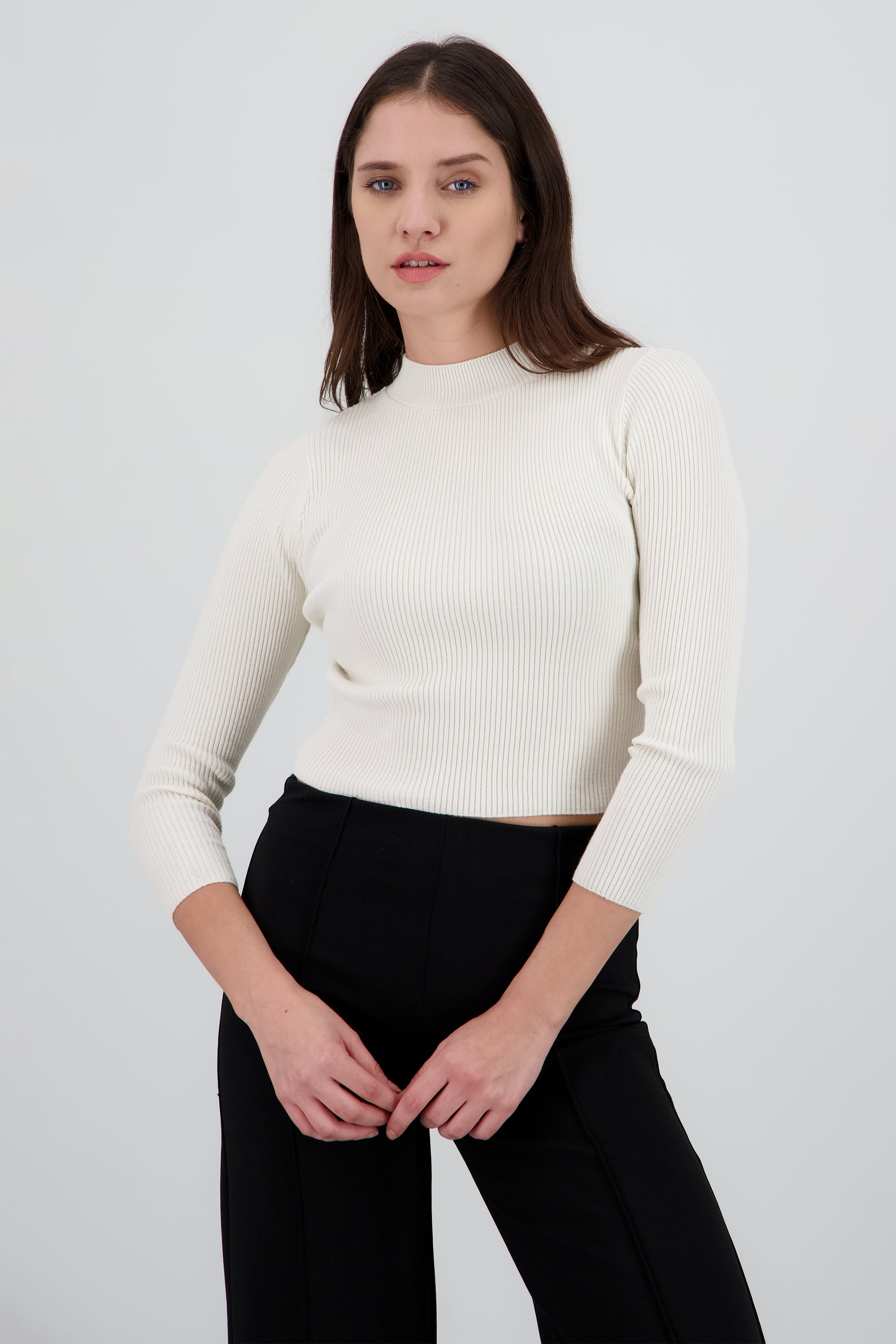 Sueter ligero acanalado manga larga HUESO