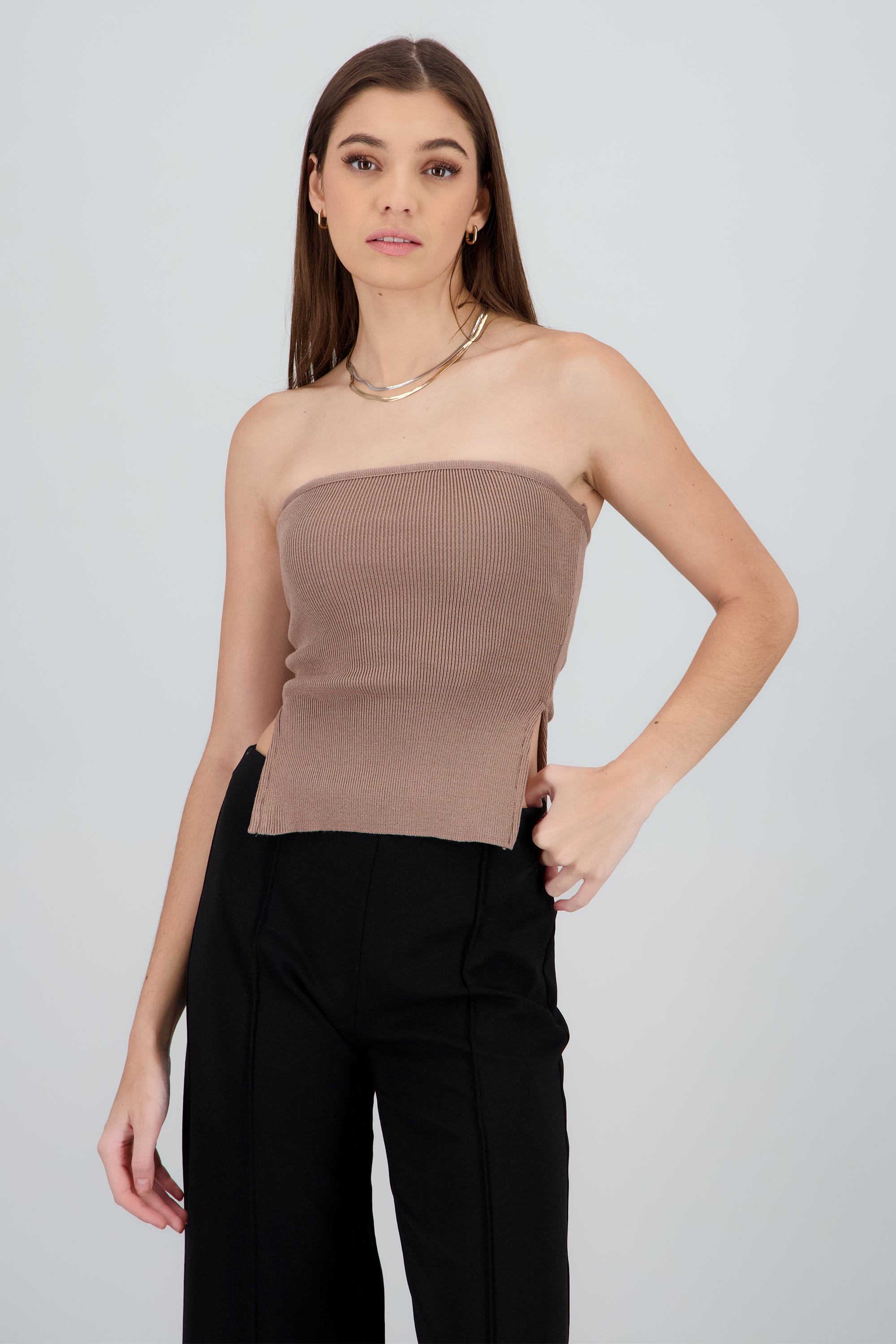 Top tejido abertura CAFE