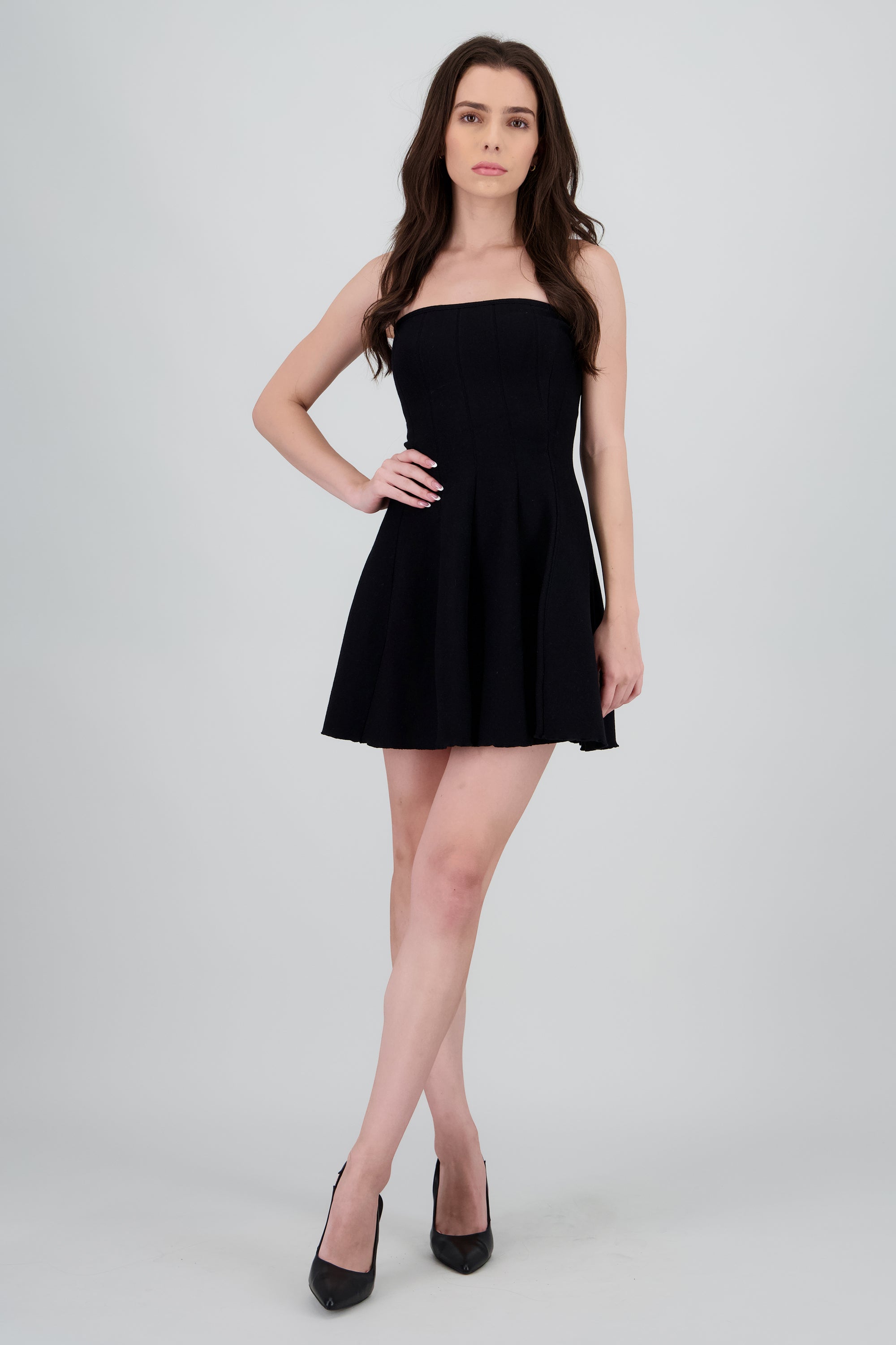 Vestido strapless det olan NEGRO