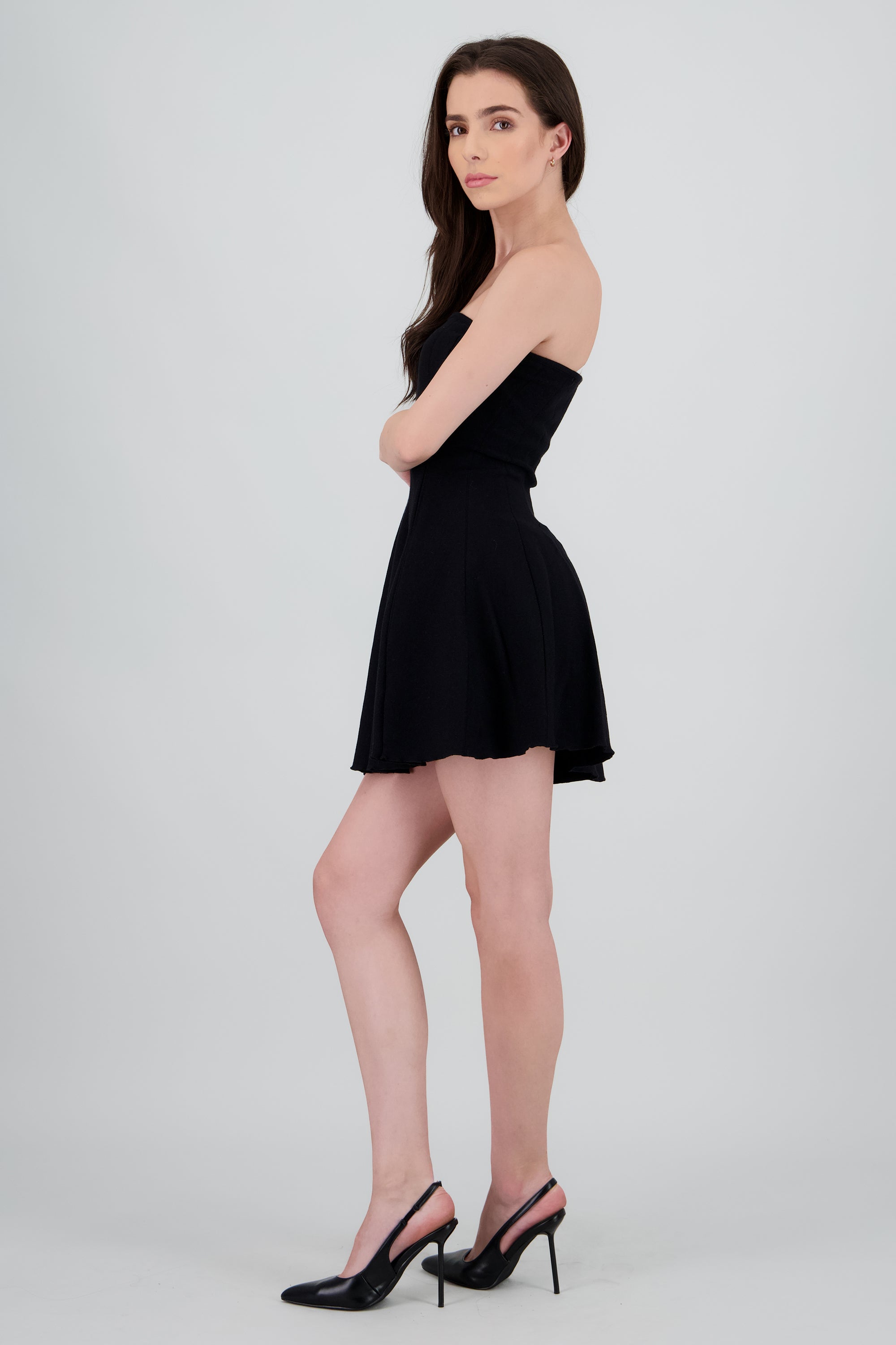 Vestido strapless det olan NEGRO