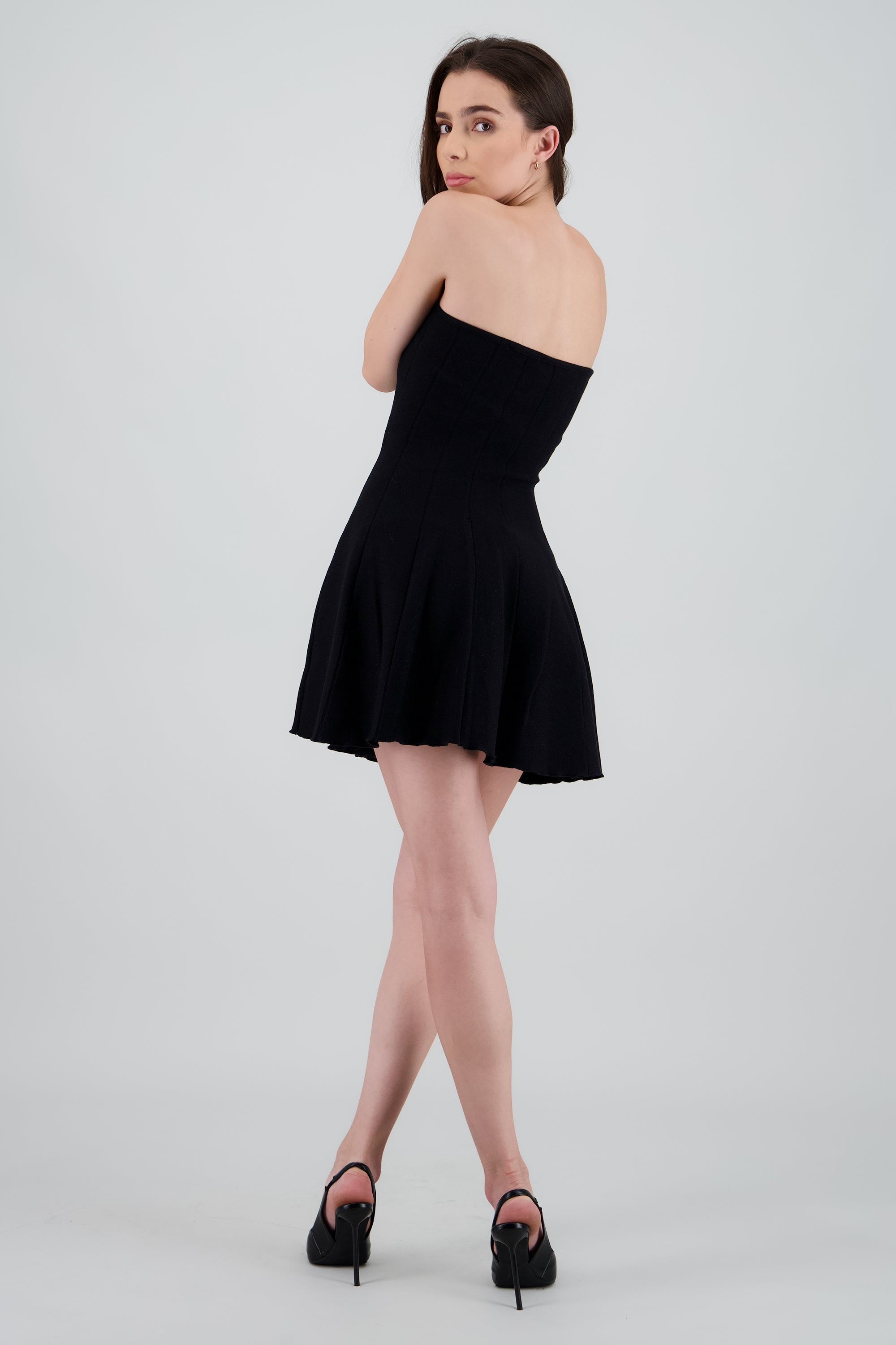 Vestido strapless det olan NEGRO