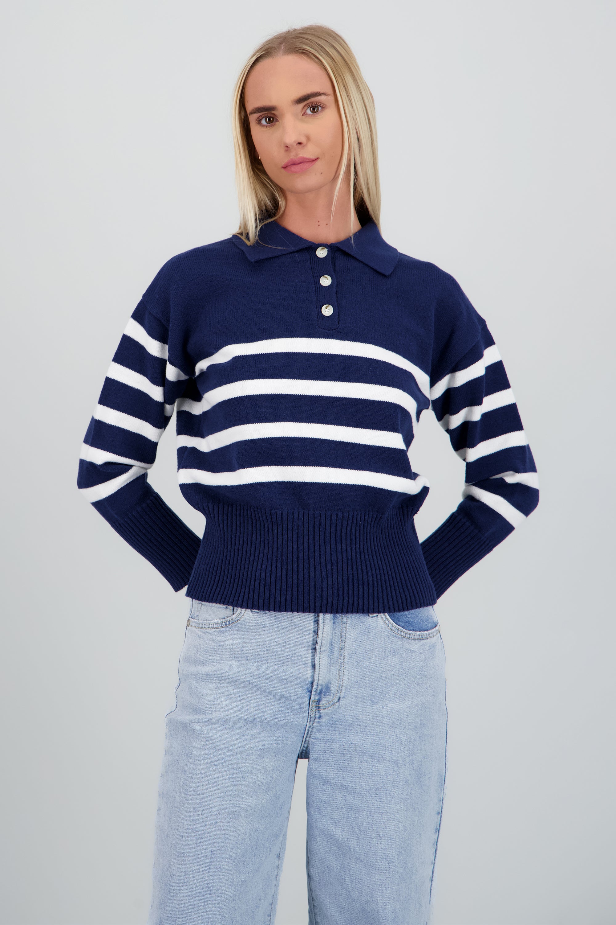 Sueter polo rayas con detalle de botones MARINO COMBO