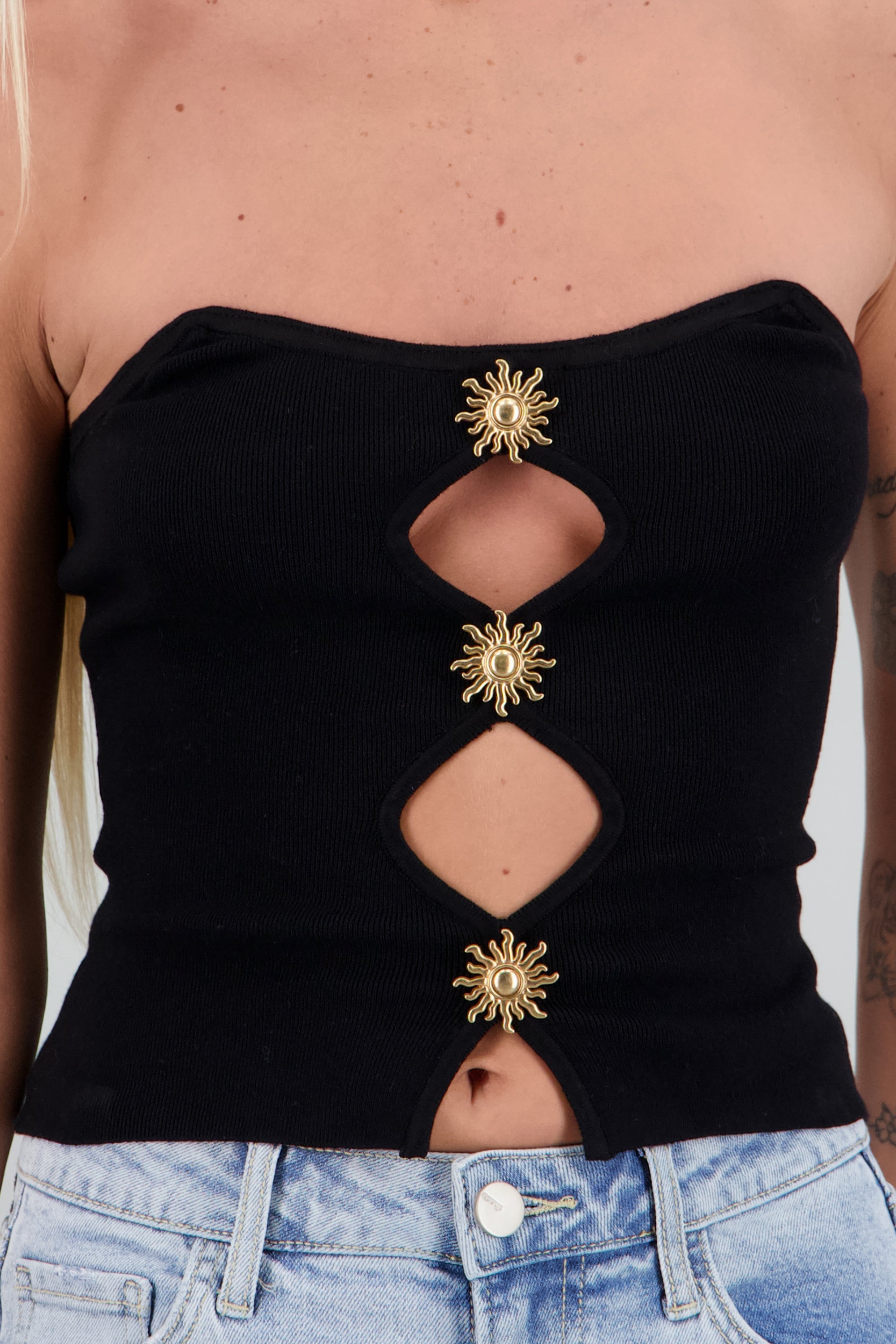 Top tejido botones sol NEGRO
