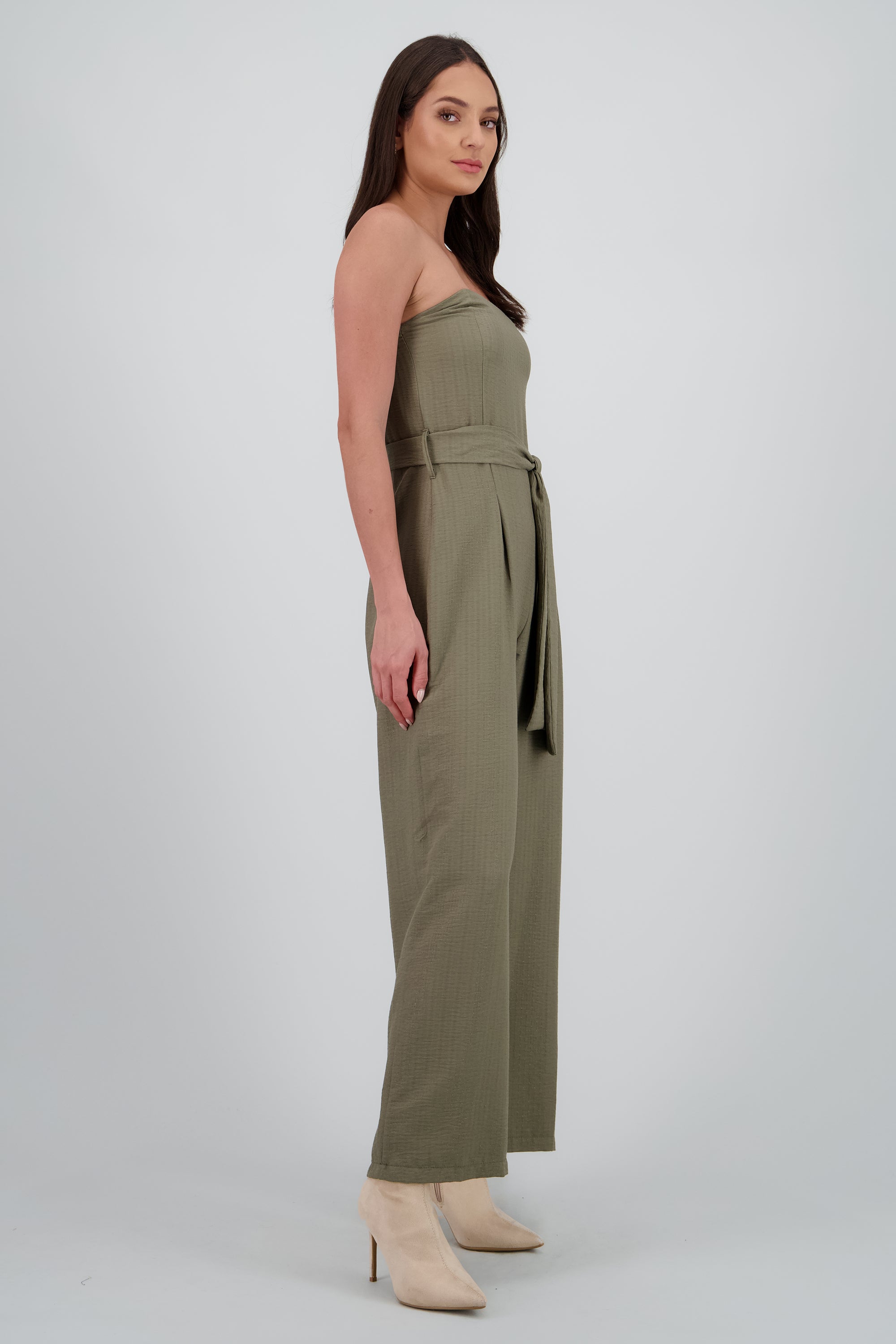 Jumpsuit strapless detalle textura OLIVO