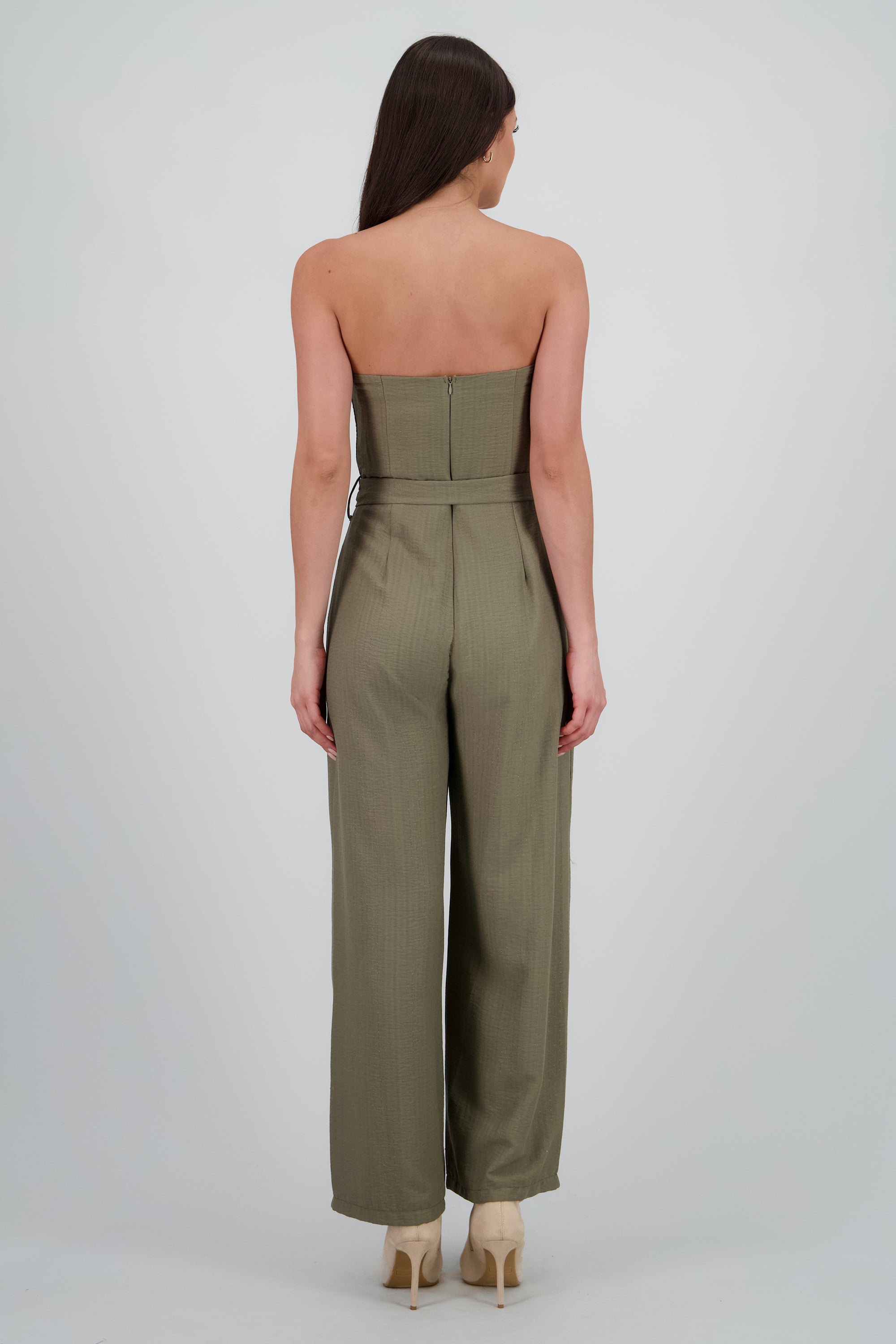 Jumpsuit strapless detalle textura OLIVO