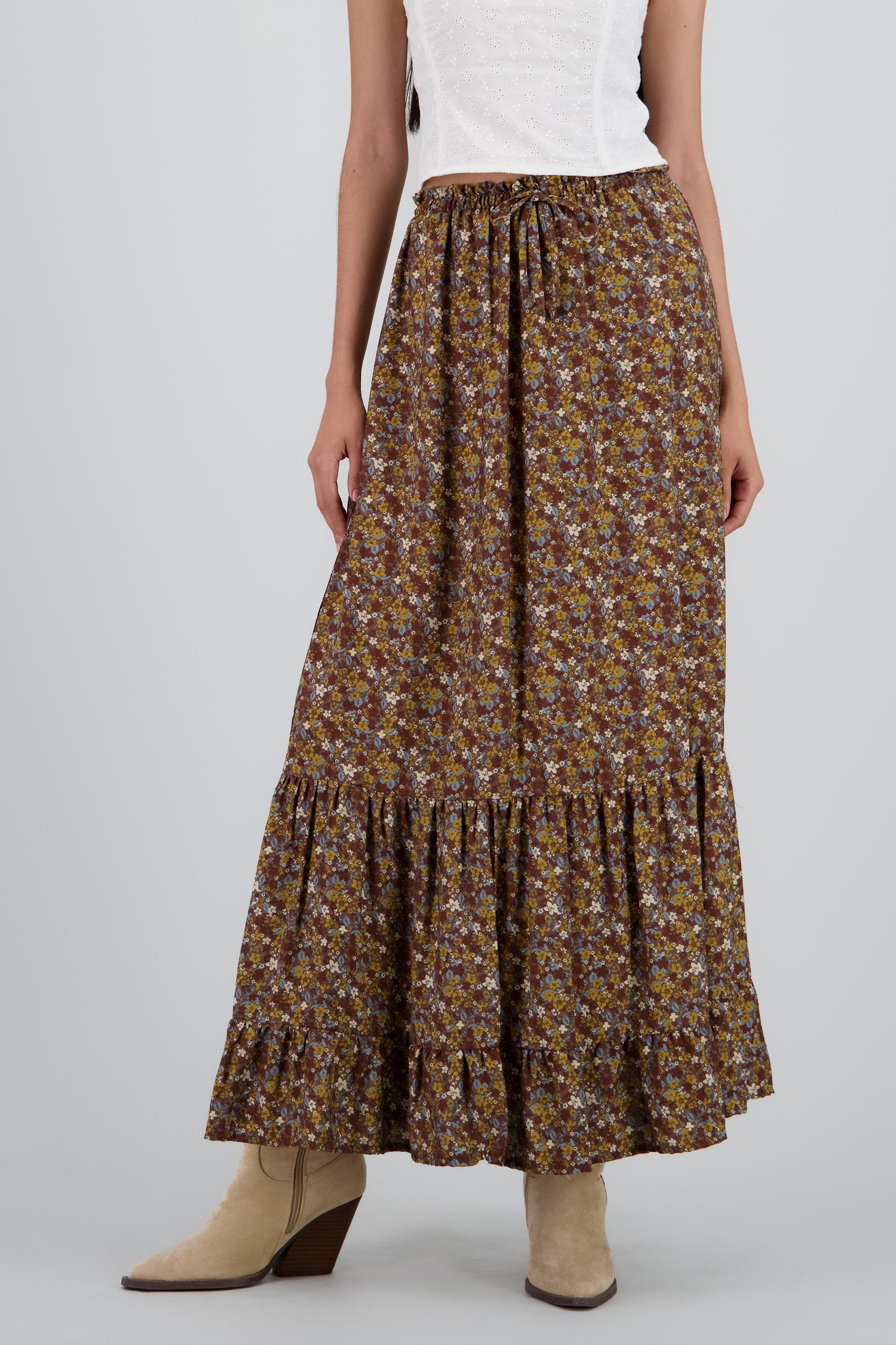 Falda maxi estampado flores CAFE COMBO