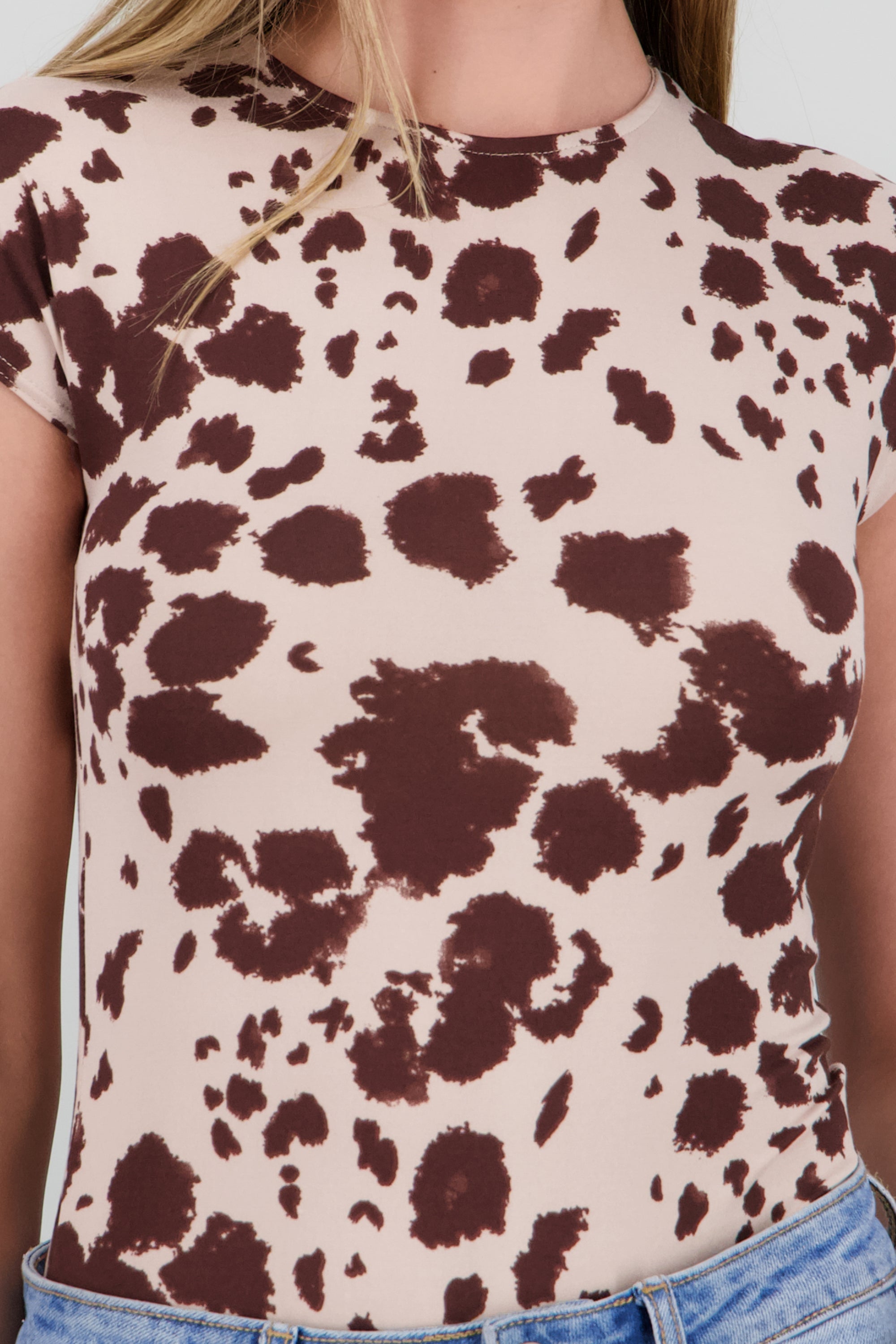 Bodysuit cuello redondo cowprint CAFE COMBO