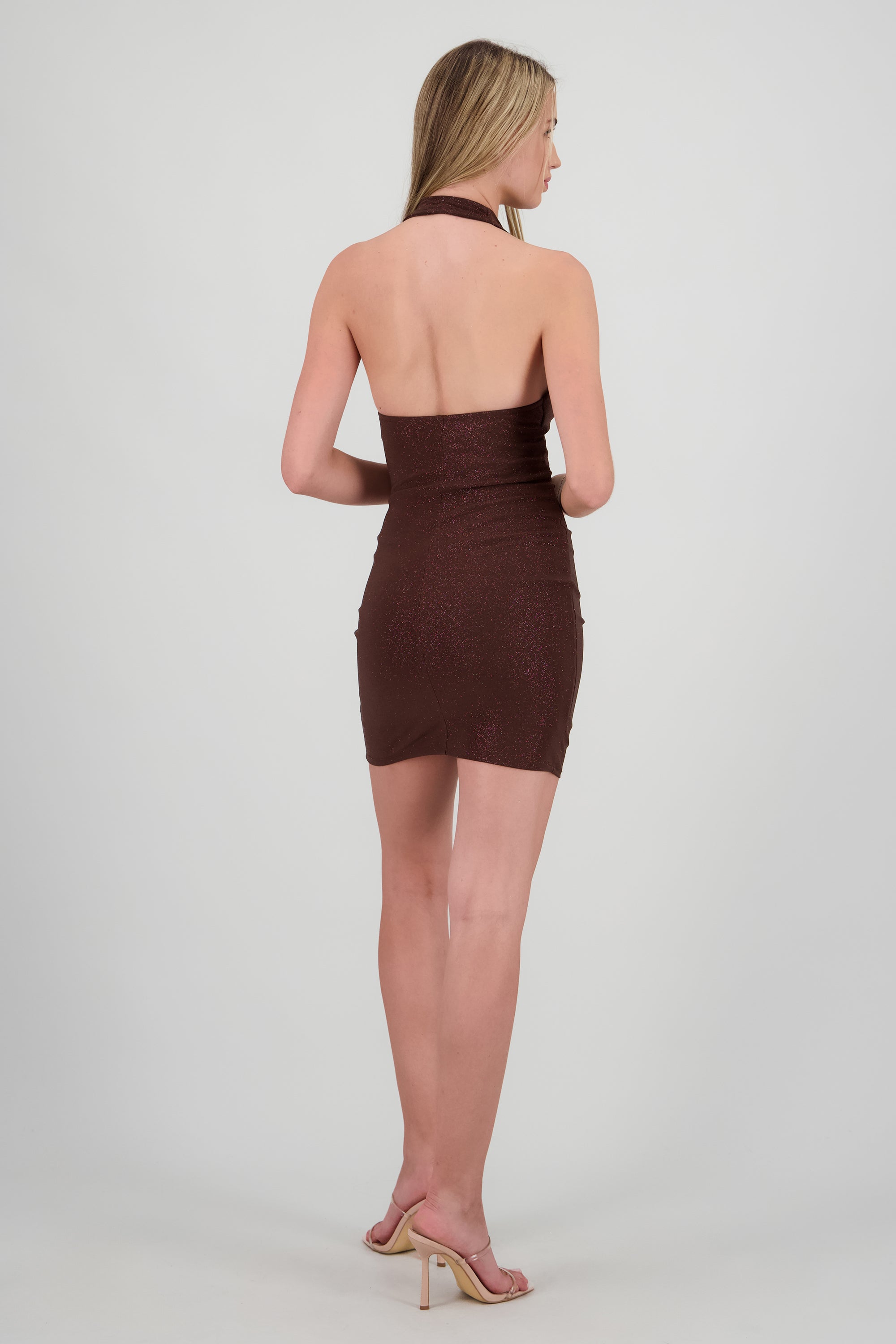 Vestidos mini halter brillos CHOCOLATE