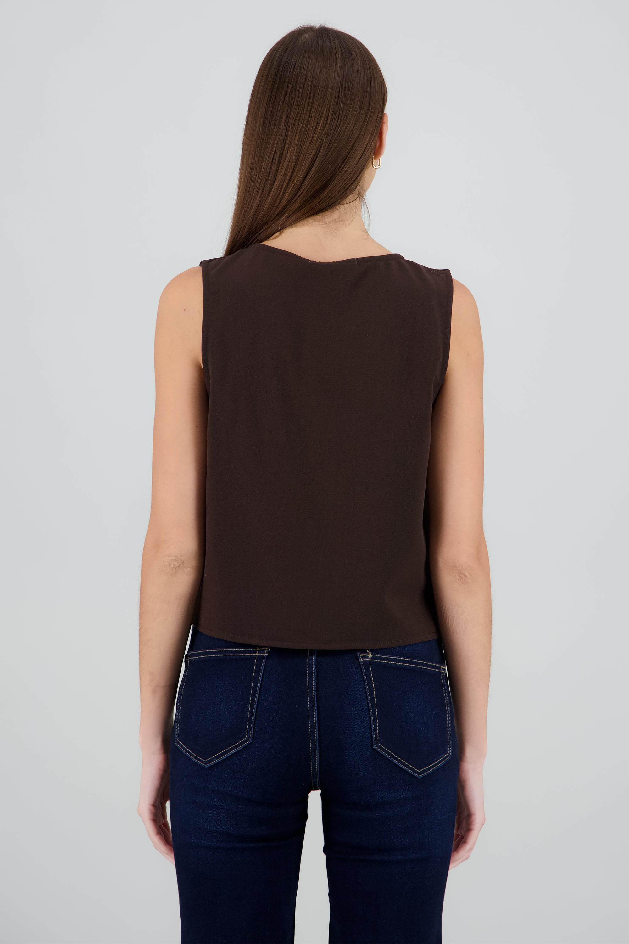 Chaleco crop liso con botones CHOCOLATE