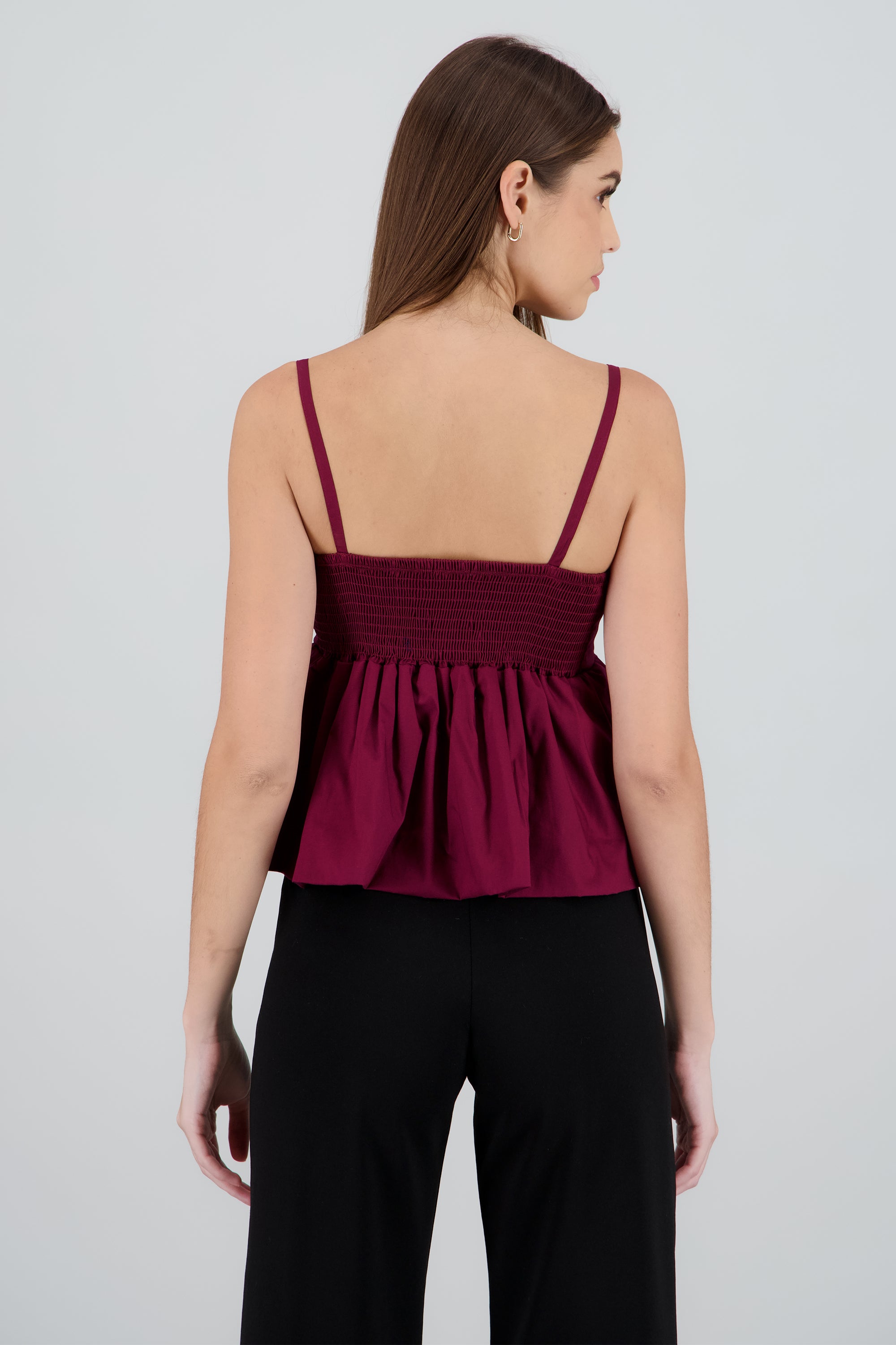 Top tirantes con olan globo CIRUELA