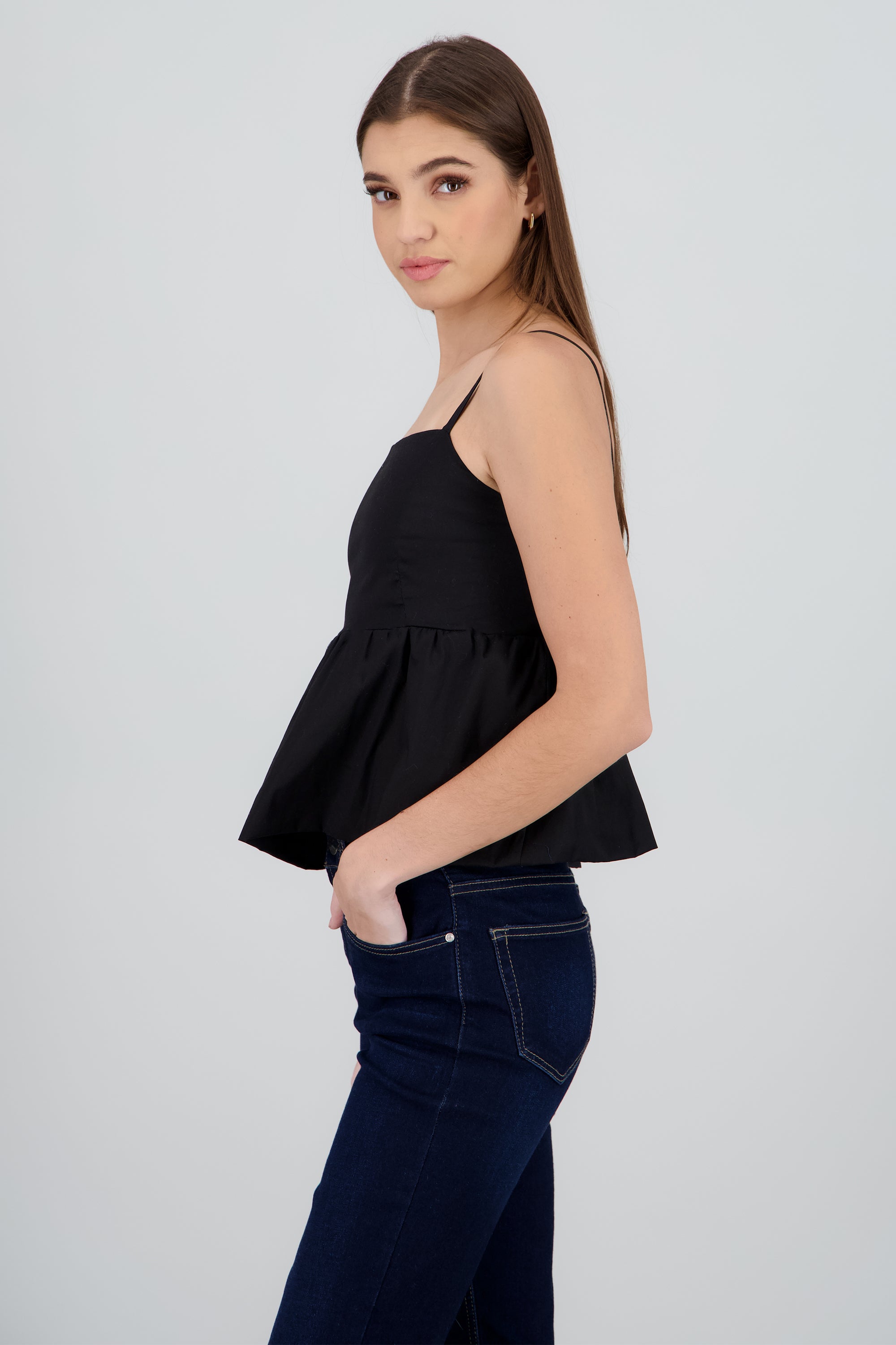 Top tirantes con olan globo NEGRO