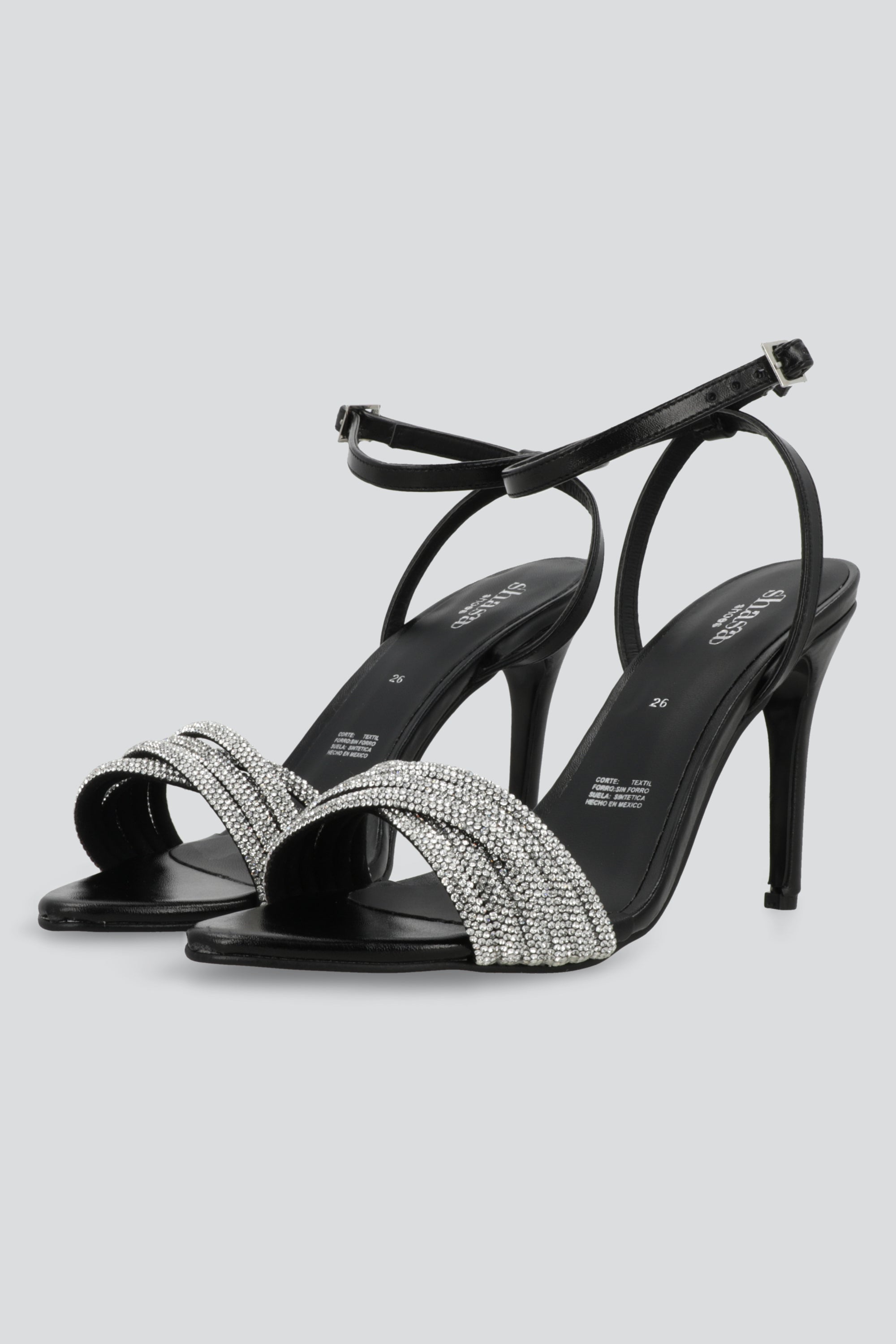 Tacón alto multitiras brillos NEGRO