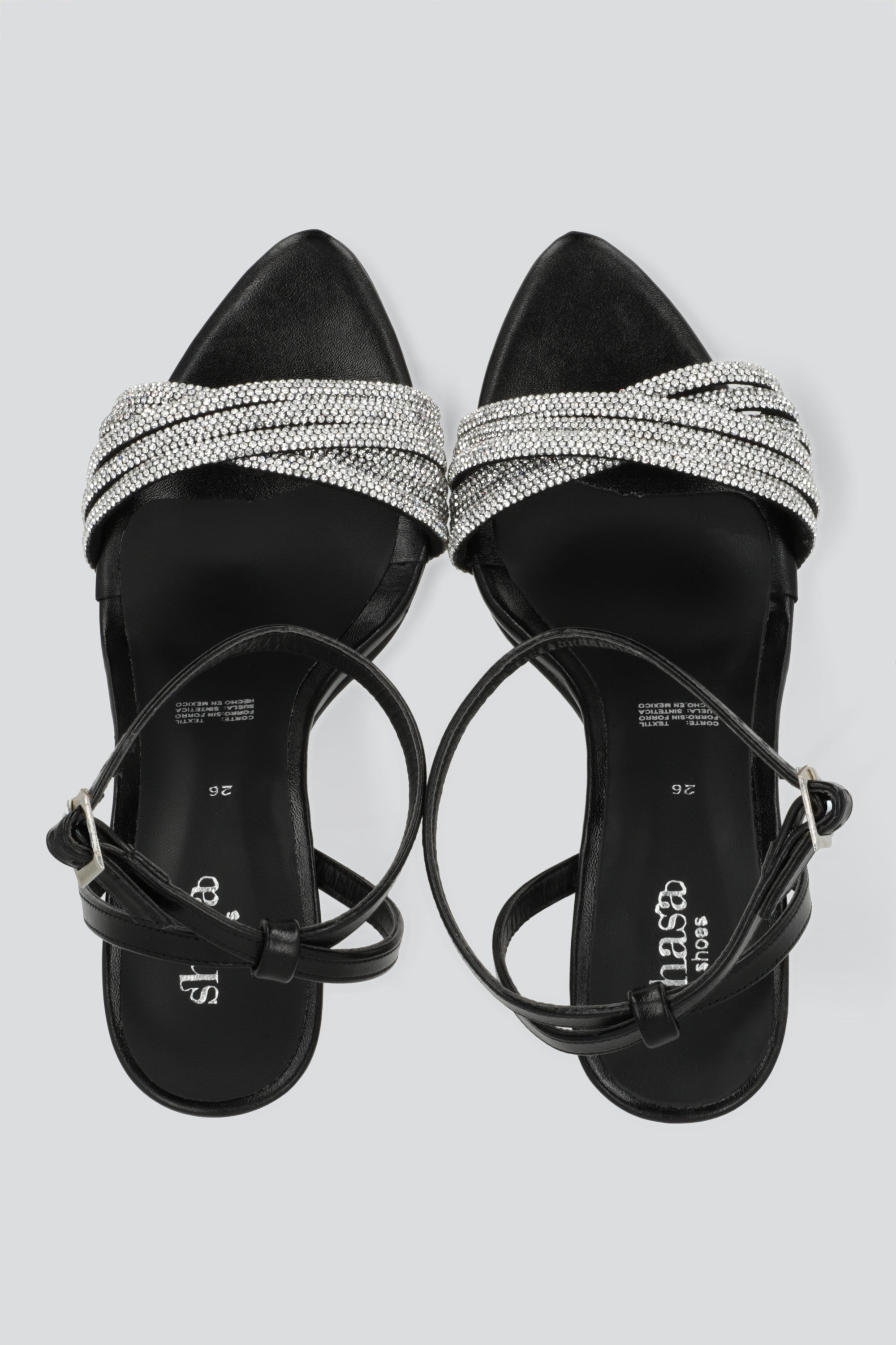 Tacón alto multitiras brillos NEGRO