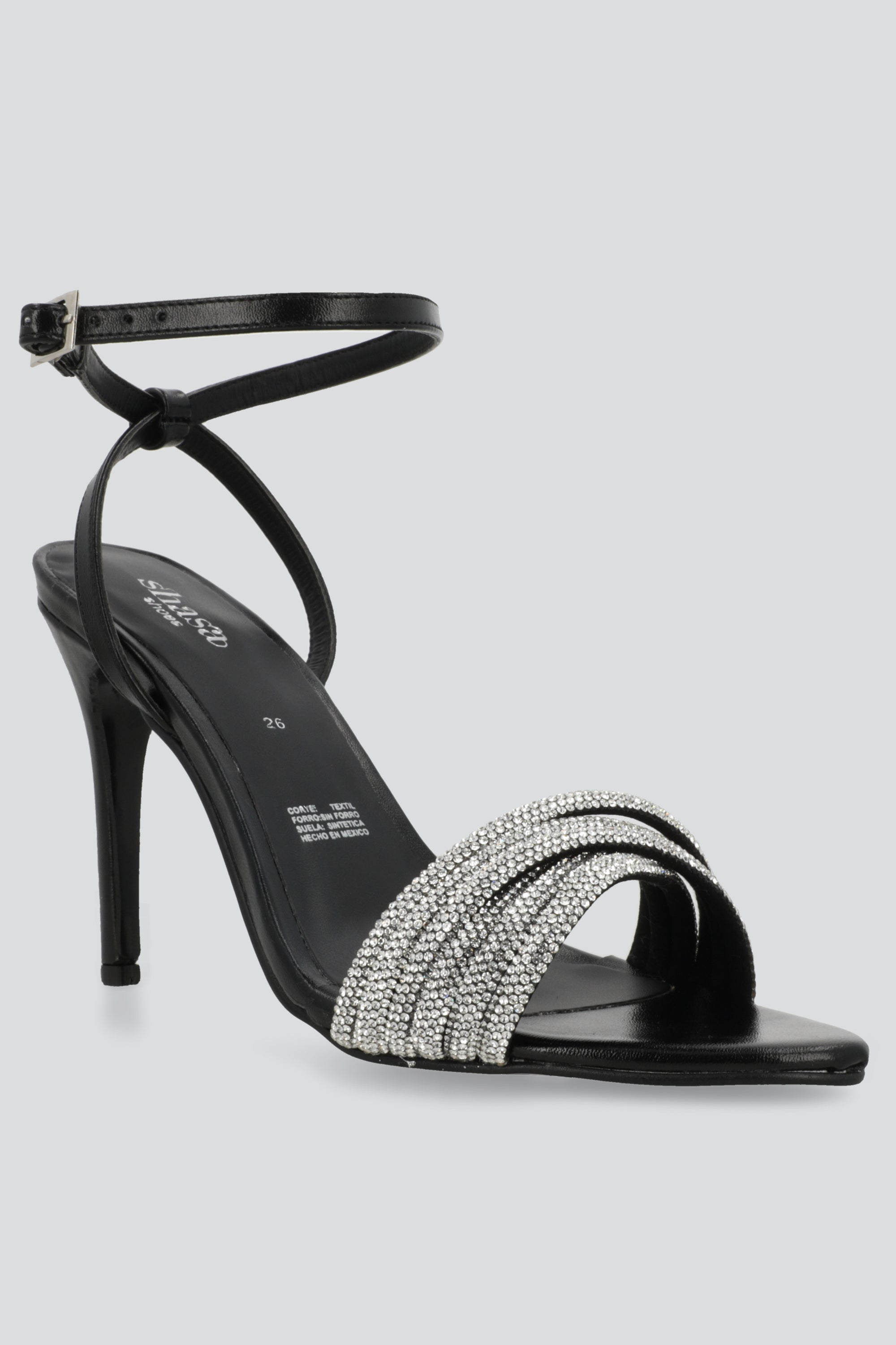 Tacón alto multitiras brillos NEGRO