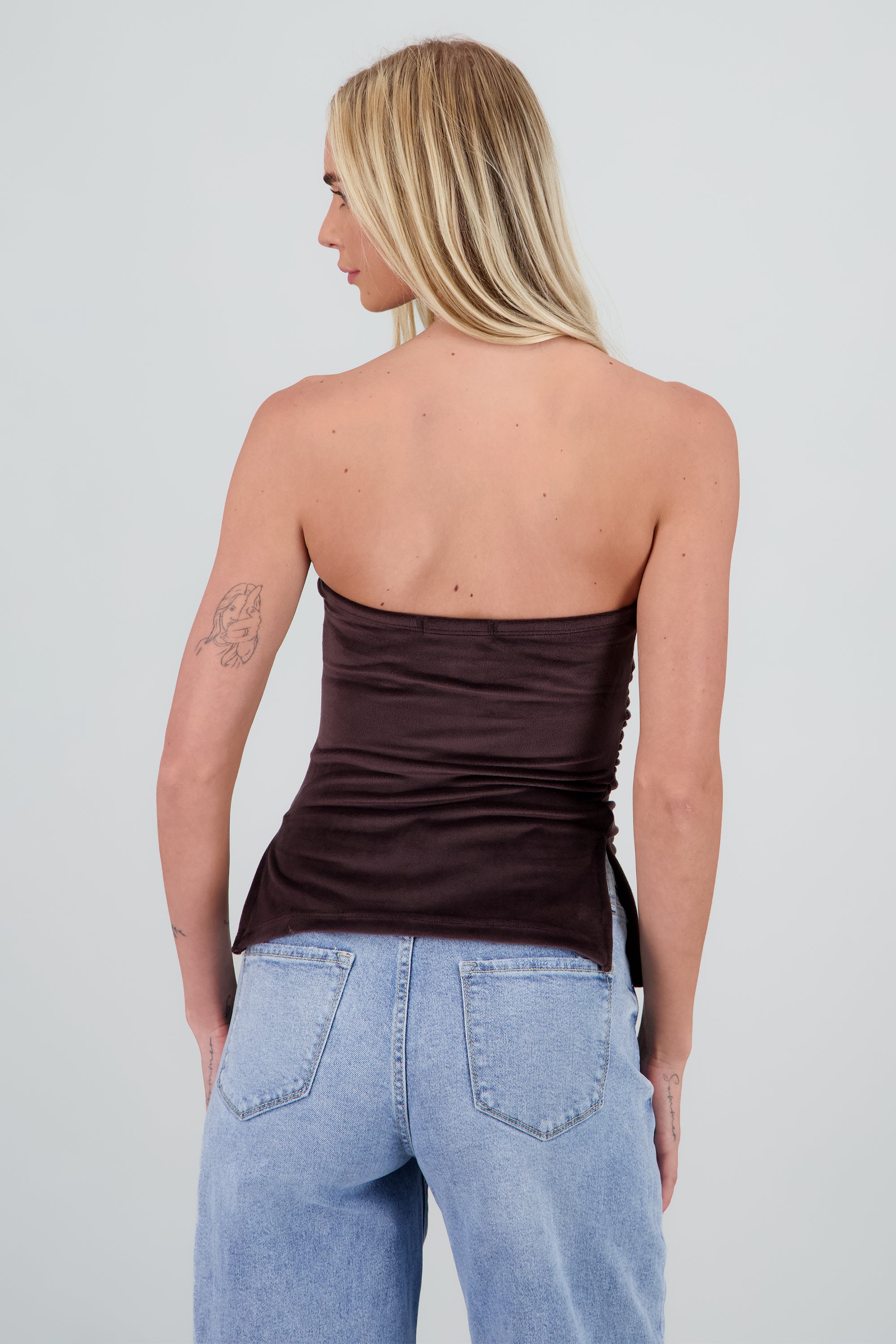 Top tubo velvet abertura detalle drapeado CHOCOLATE