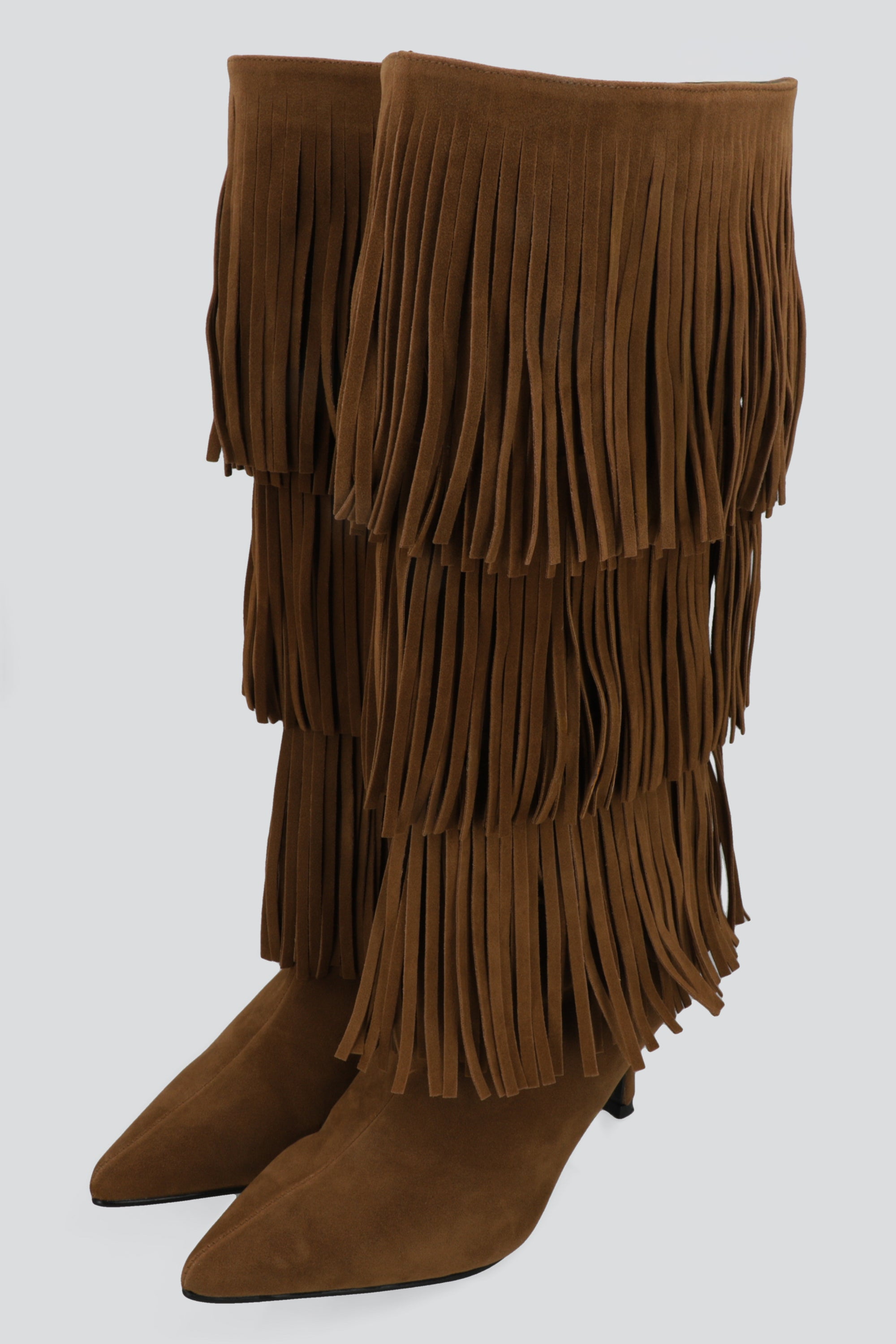 Bota alta tacon kiten flecos CAMELLO