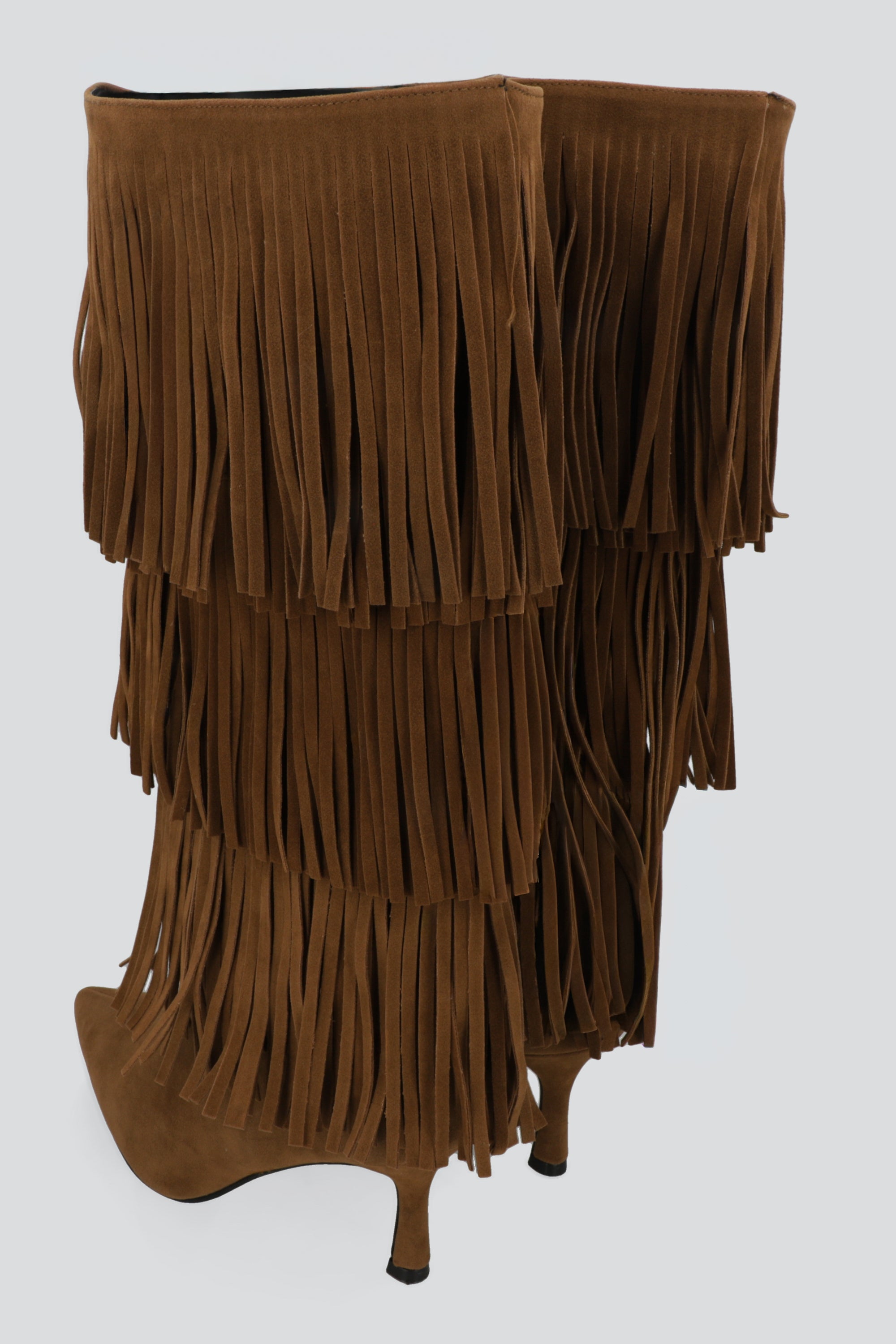 Bota alta tacon kiten flecos CAMELLO