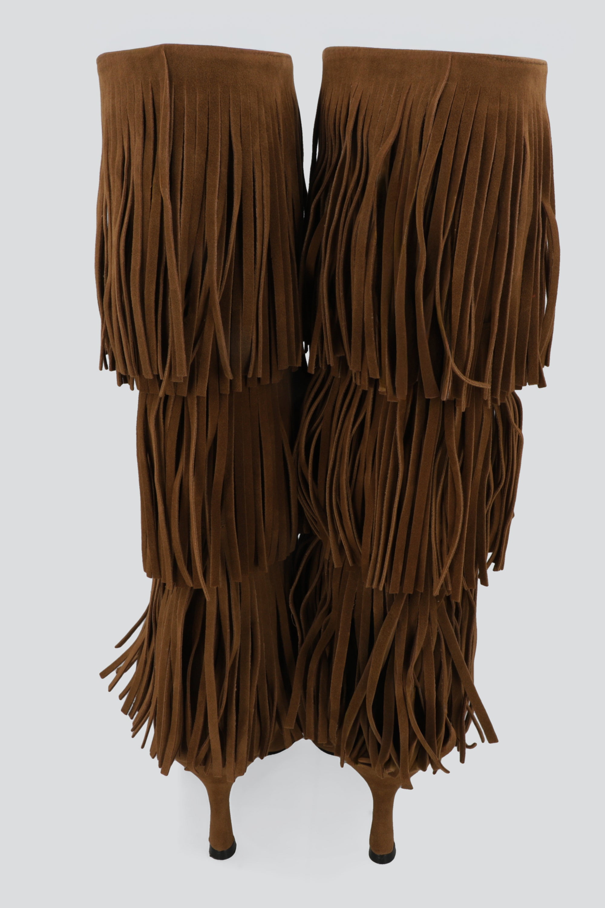 Bota alta tacon kiten flecos CAMELLO