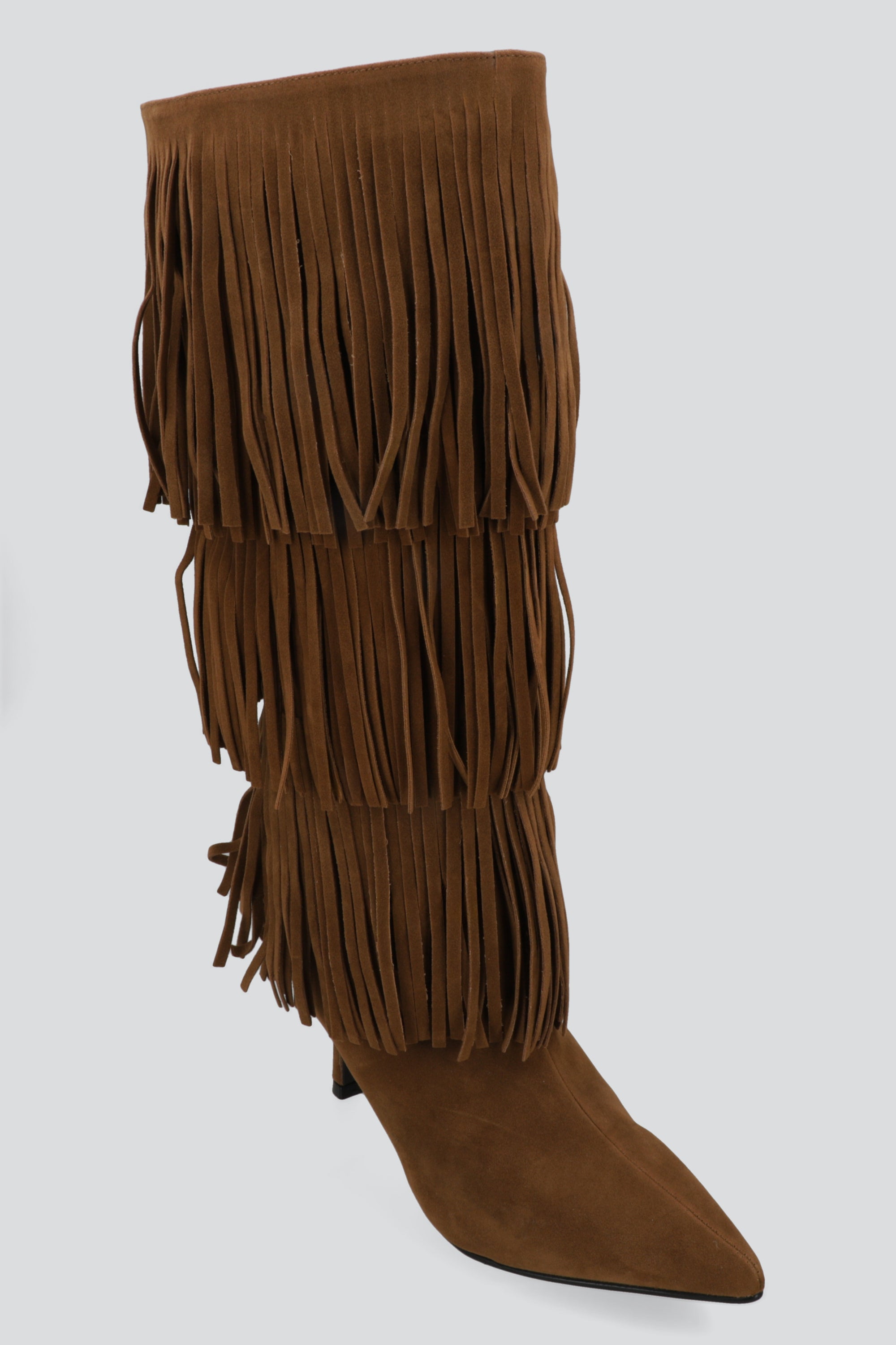 Bota alta tacon kiten flecos CAMELLO