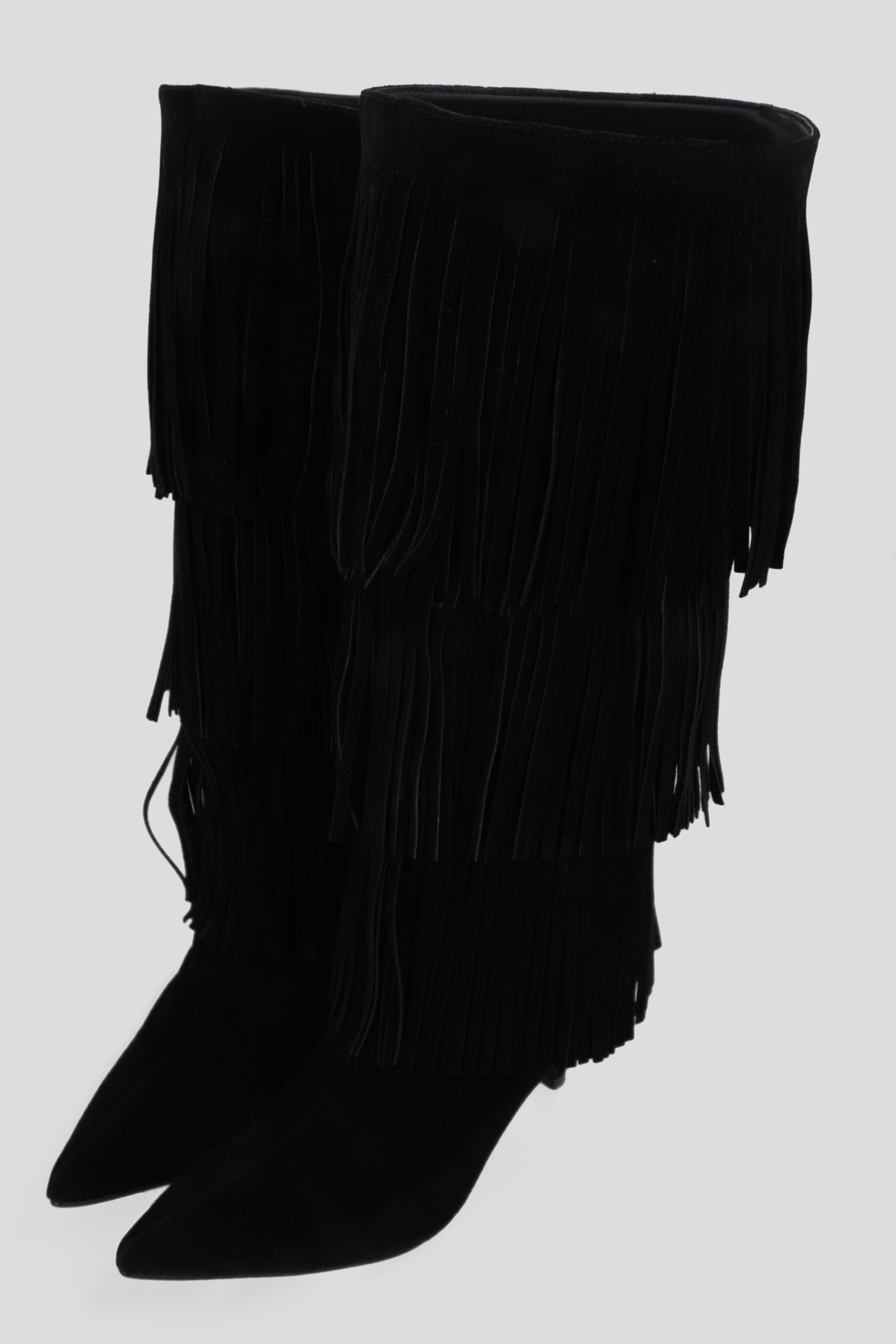 Bota alta tacon kiten flecos NEGRO