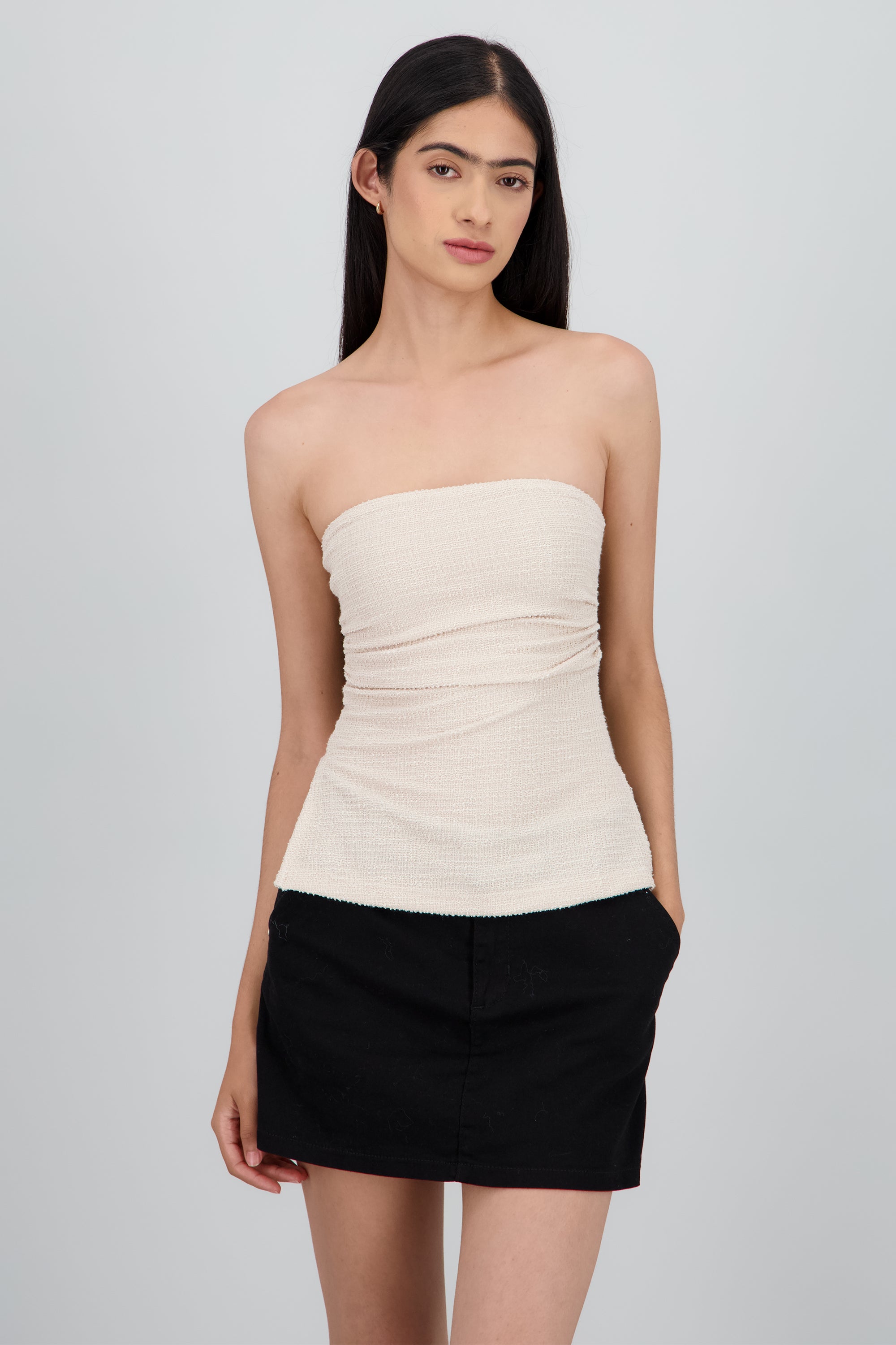 Top tubo detalle drapeado textura HUESO