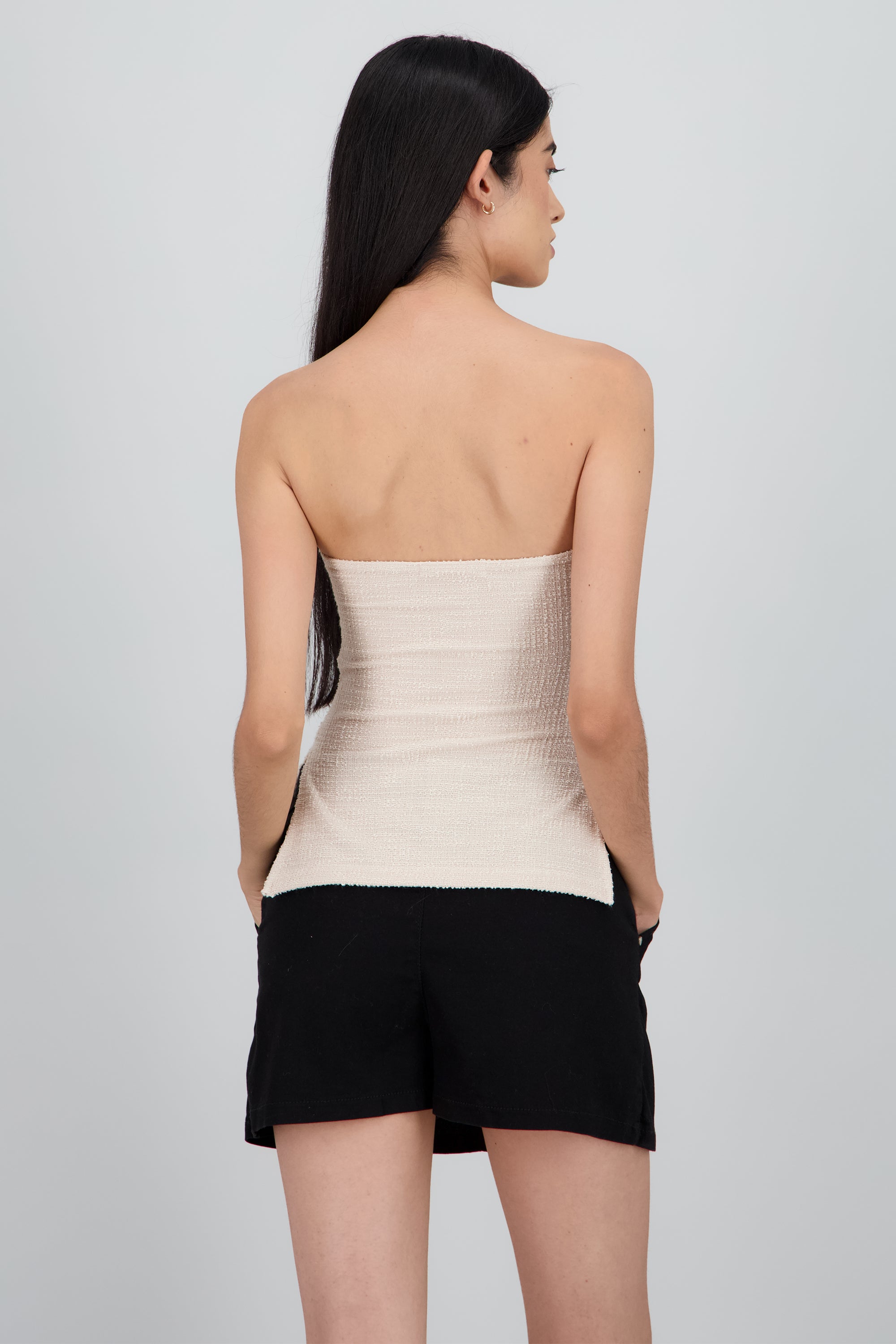 Top tubo detalle drapeado textura HUESO