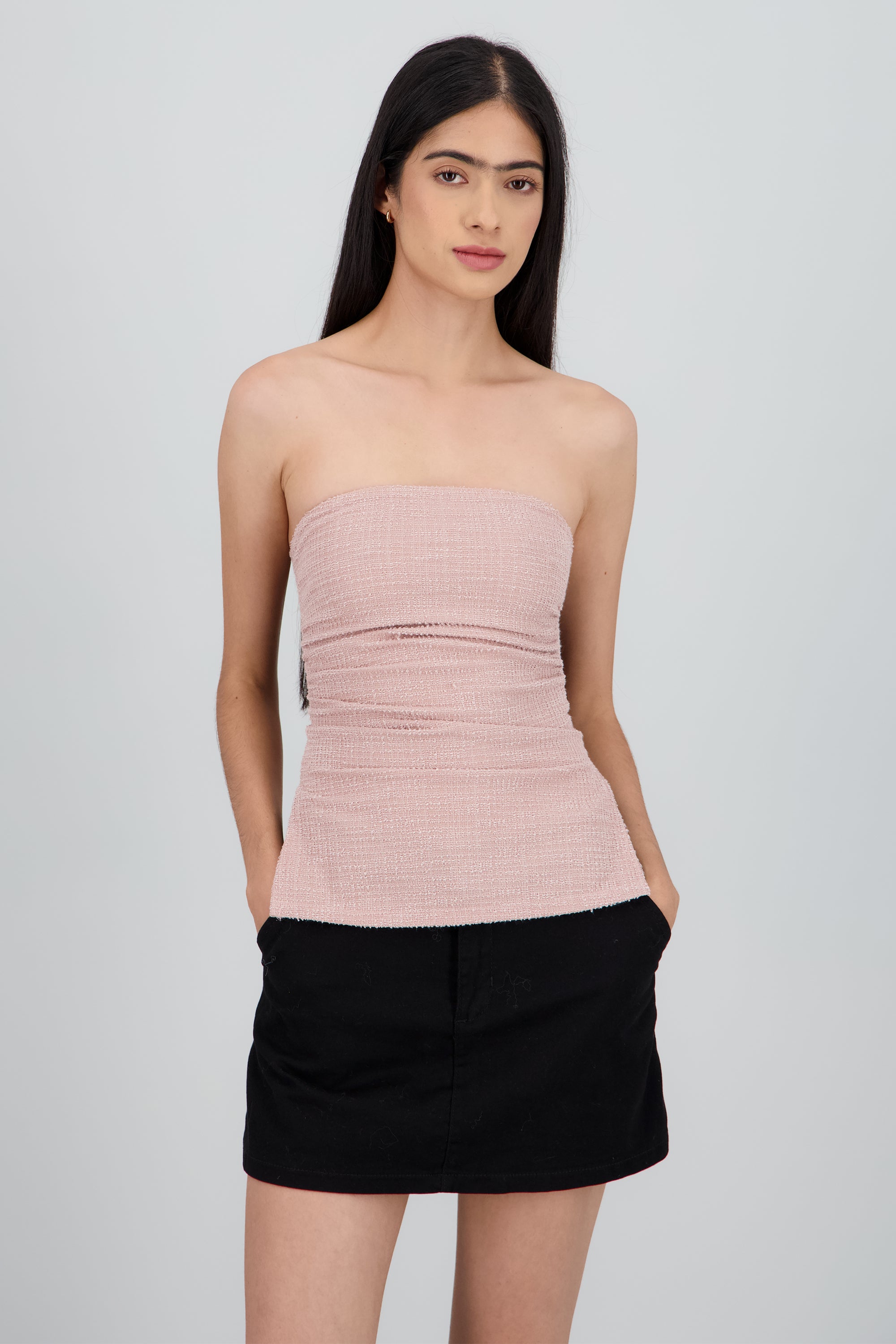 Top tubo detalle drapeado textura PALO DE ROSA