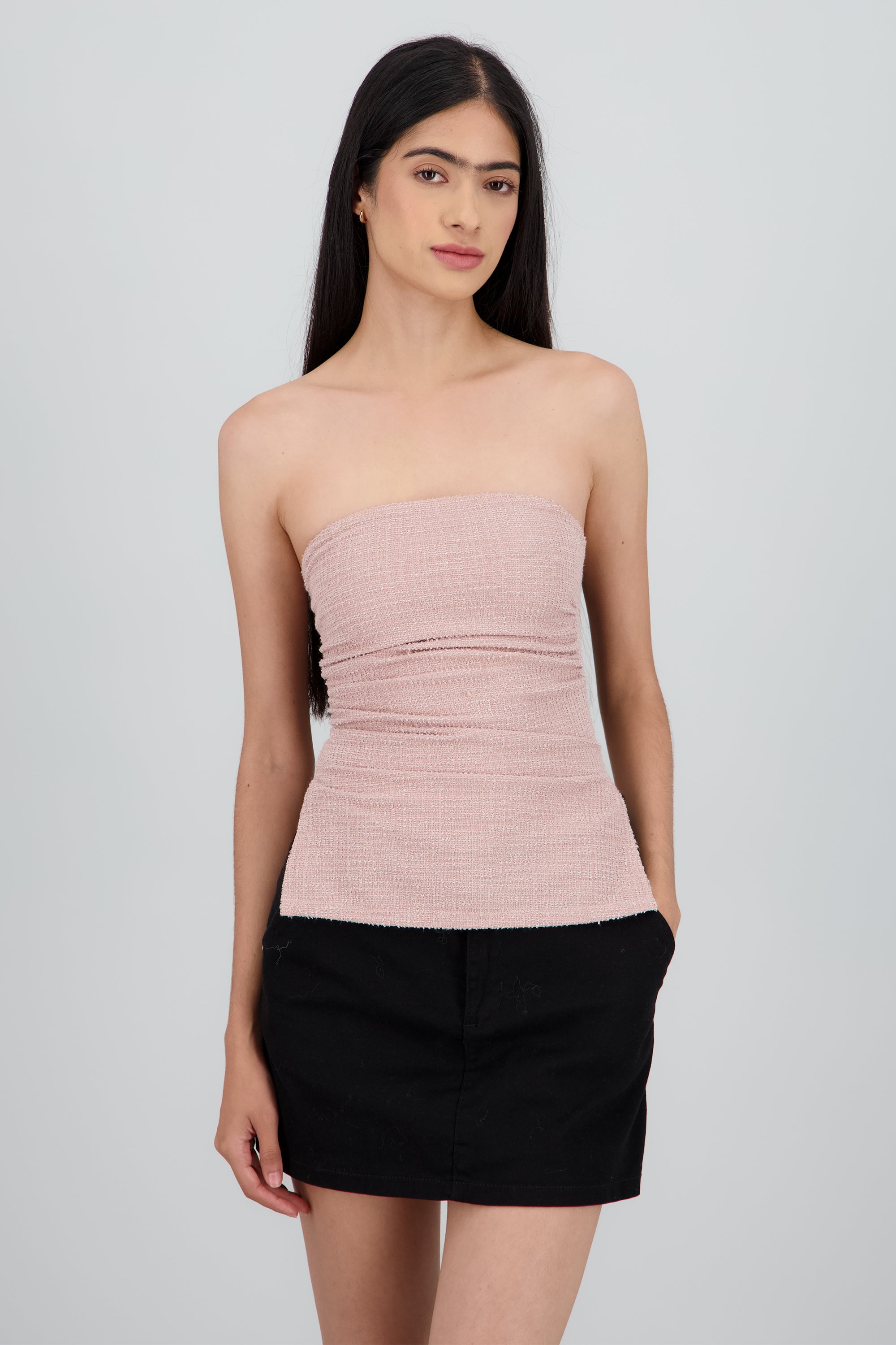 Top tubo detalle drapeado textura PALO DE ROSA