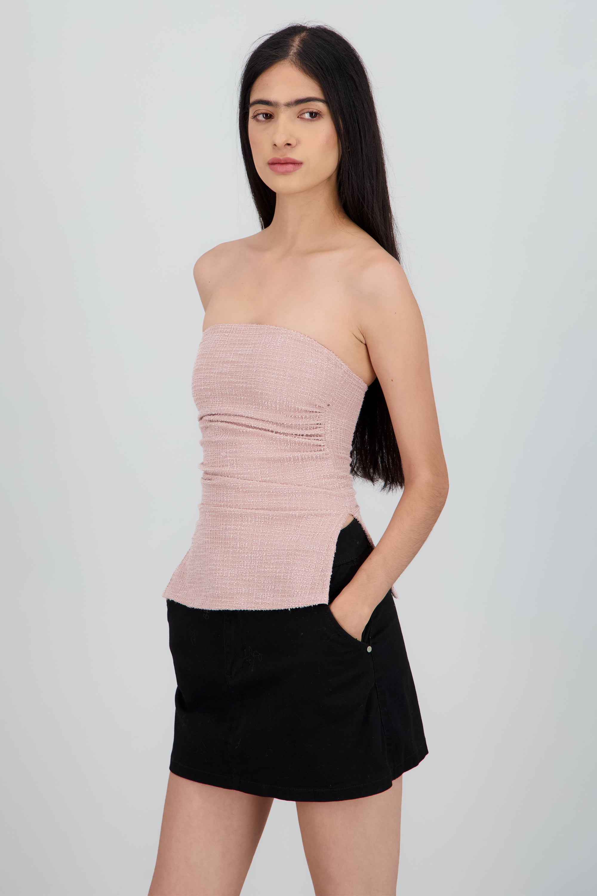Top tubo detalle drapeado textura PALO DE ROSA