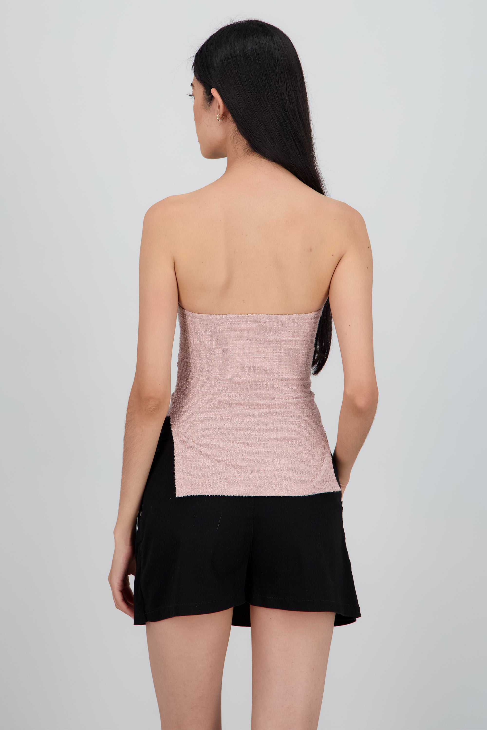 Top tubo detalle drapeado textura PALO DE ROSA