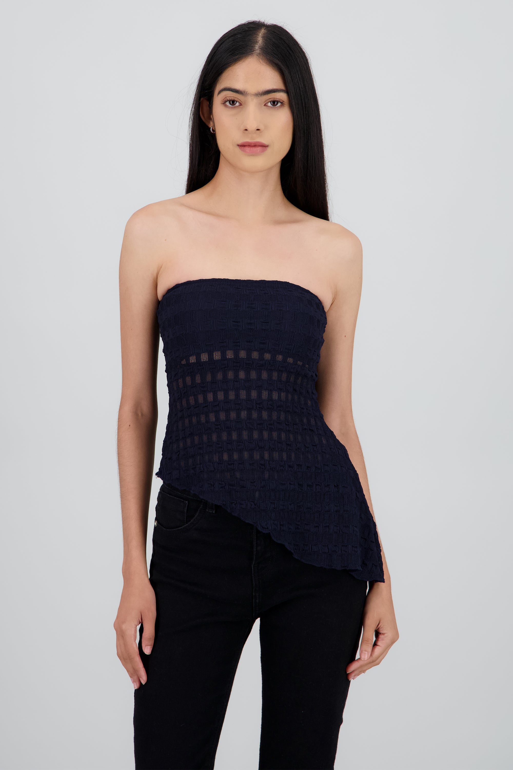 Top strapless asimetrico encaje MARINO