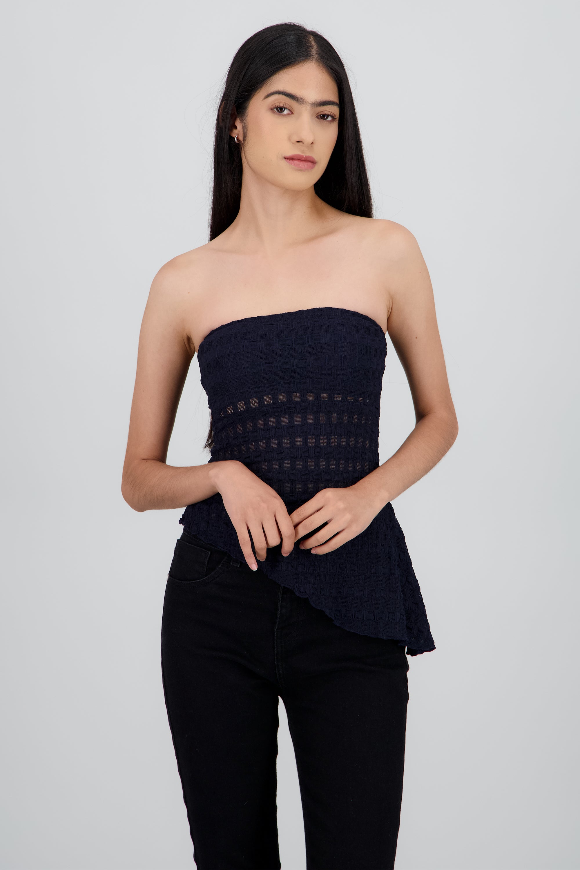 Top strapless asimetrico encaje MARINO