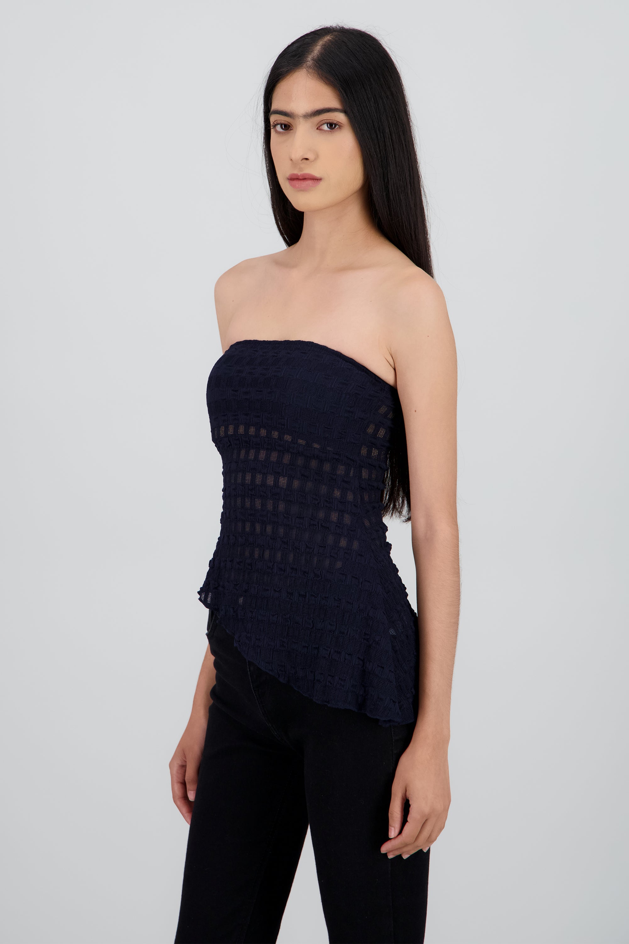 Top strapless asimetrico encaje MARINO