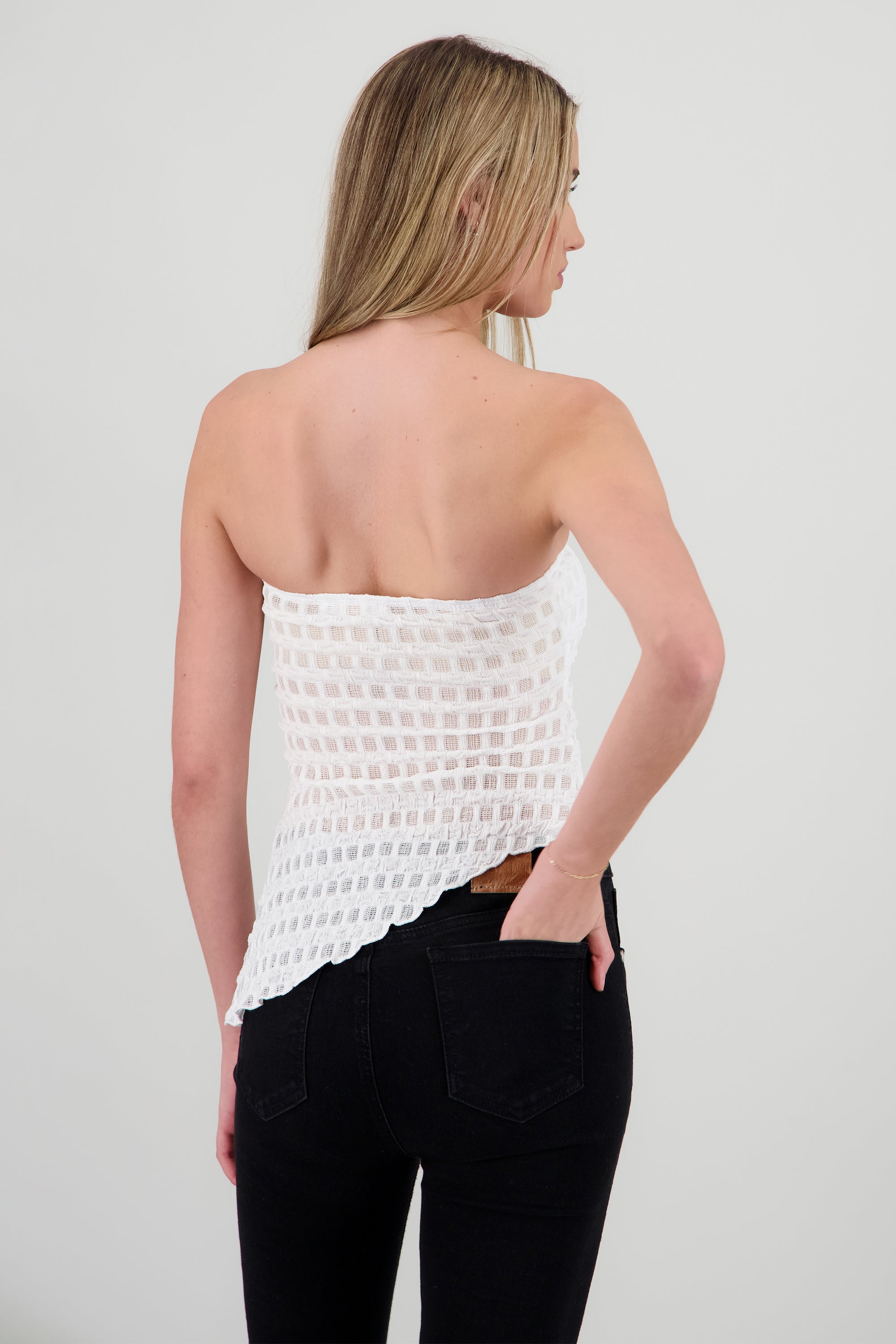 Top strapless asimetrico encaje BLANCO