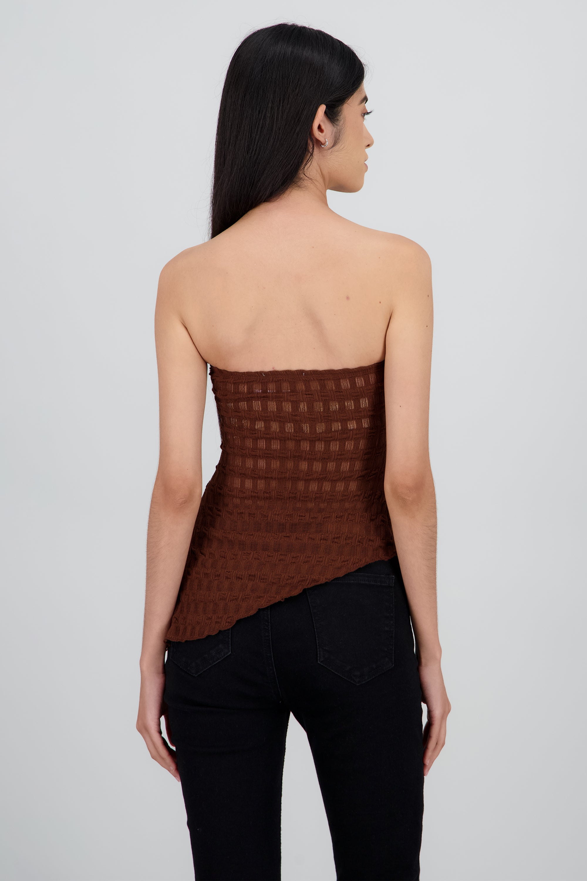 Top strapless asimetrico encaje CAFE