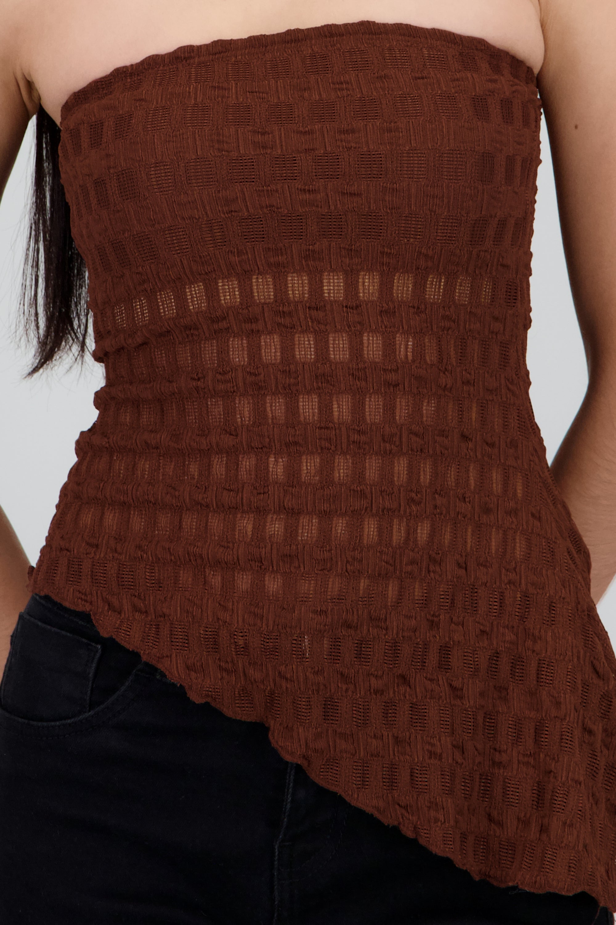 Top strapless asimetrico encaje CAFE