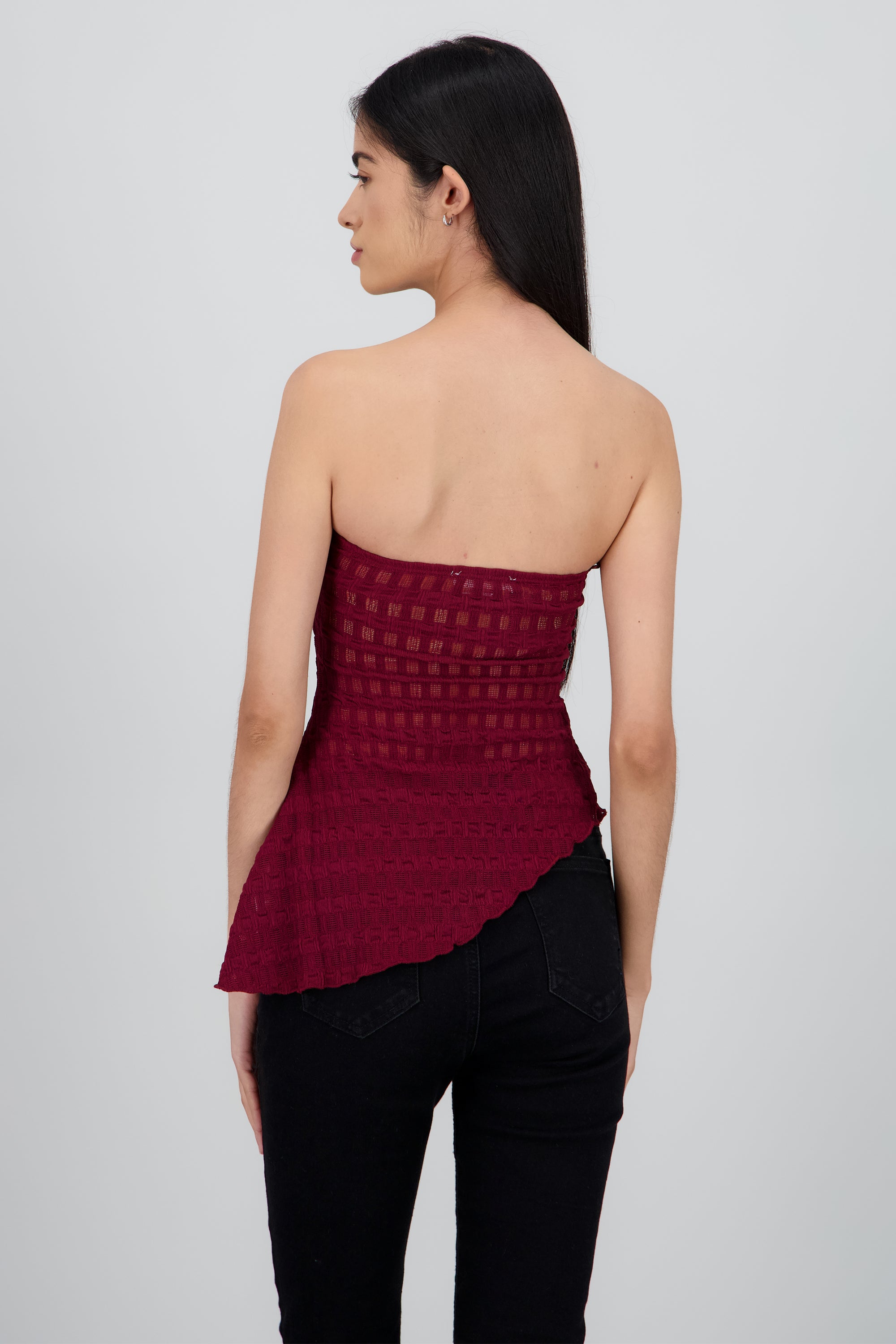 Top strapless asimetrico encaje VINO