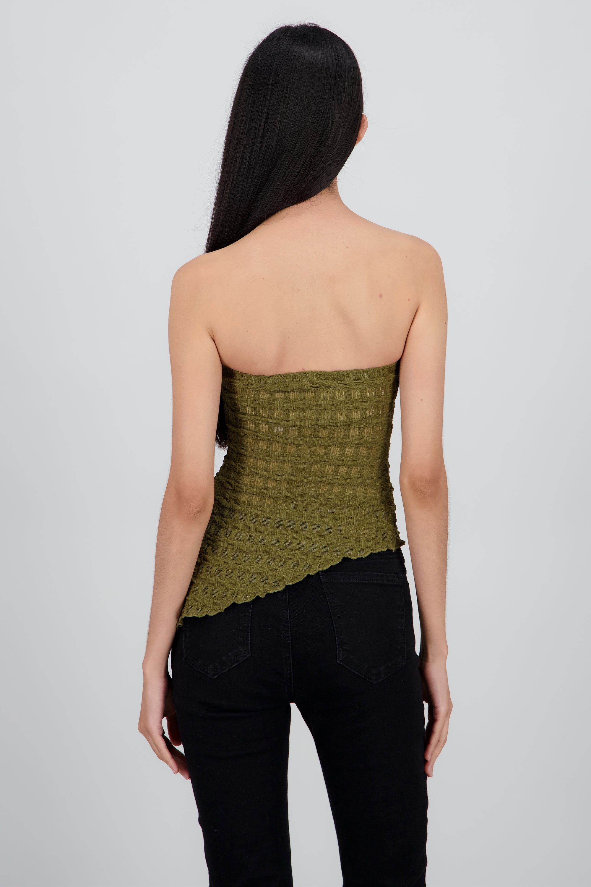 Top strapless asimetrico encaje OLIVO